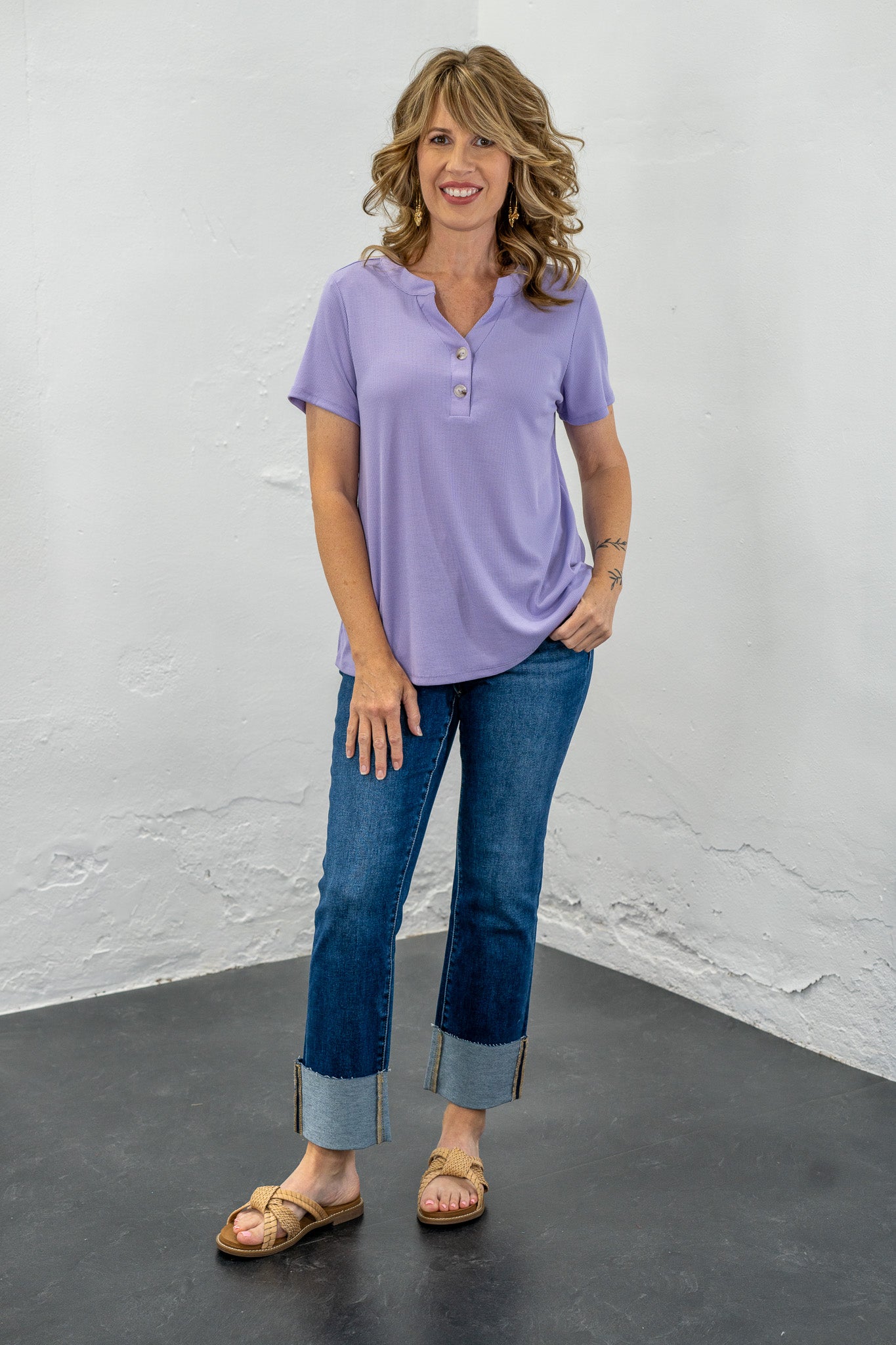 Melanie Lavender Button Tee
