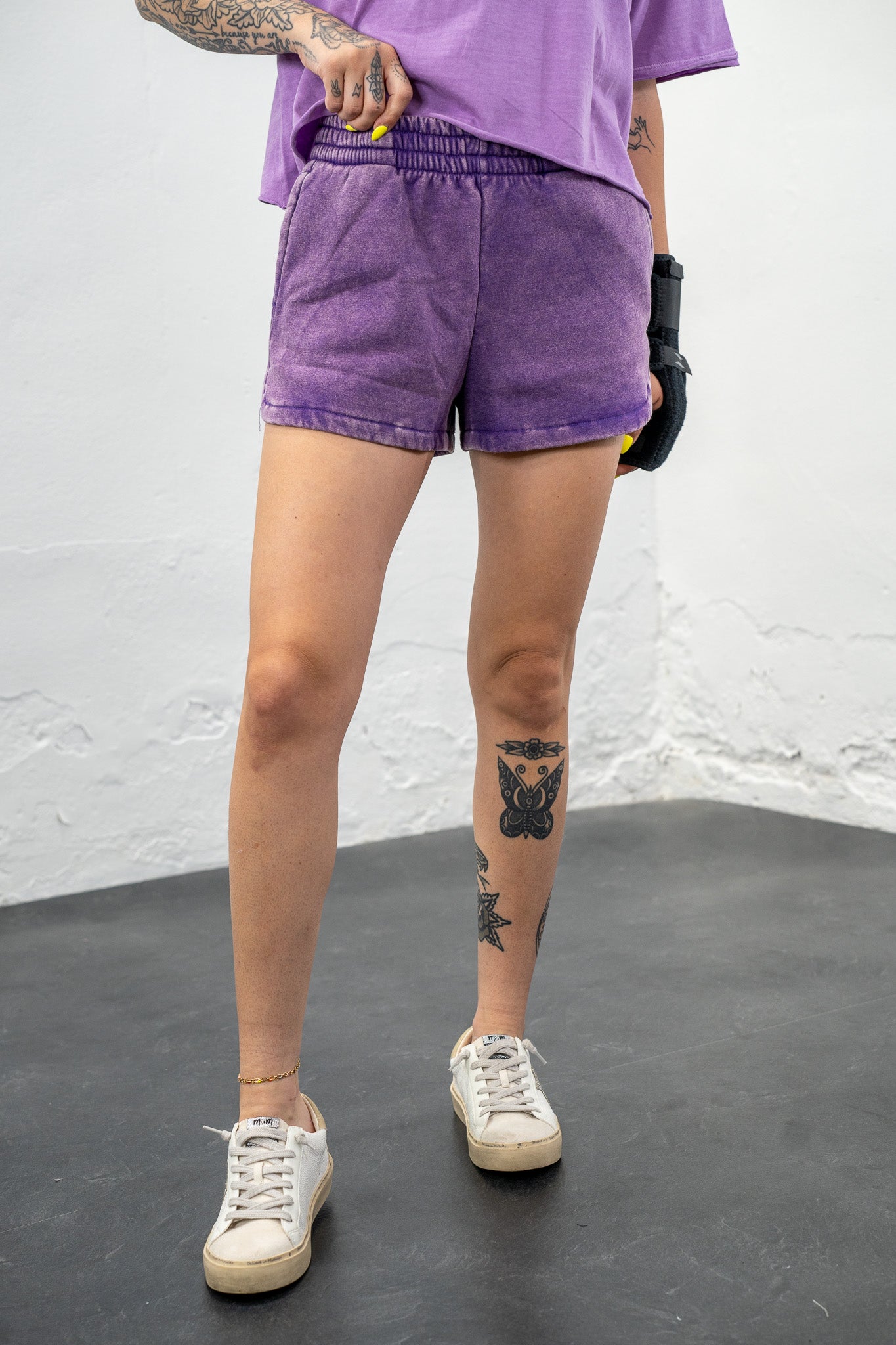 Katrina Purple Acid Wash Scuba Shorts