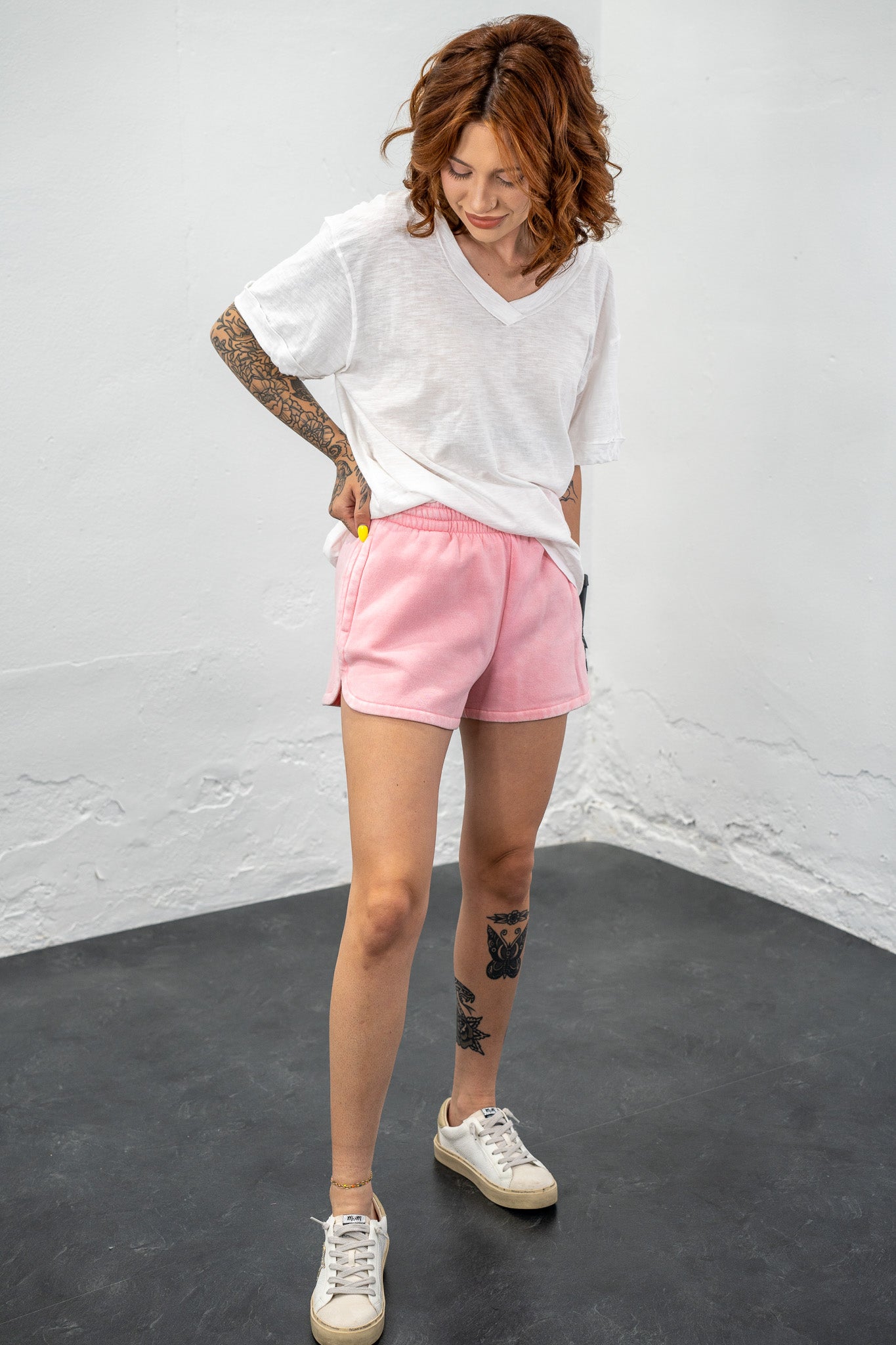 Katrina Light Pink Acid Wash Scuba Shorts