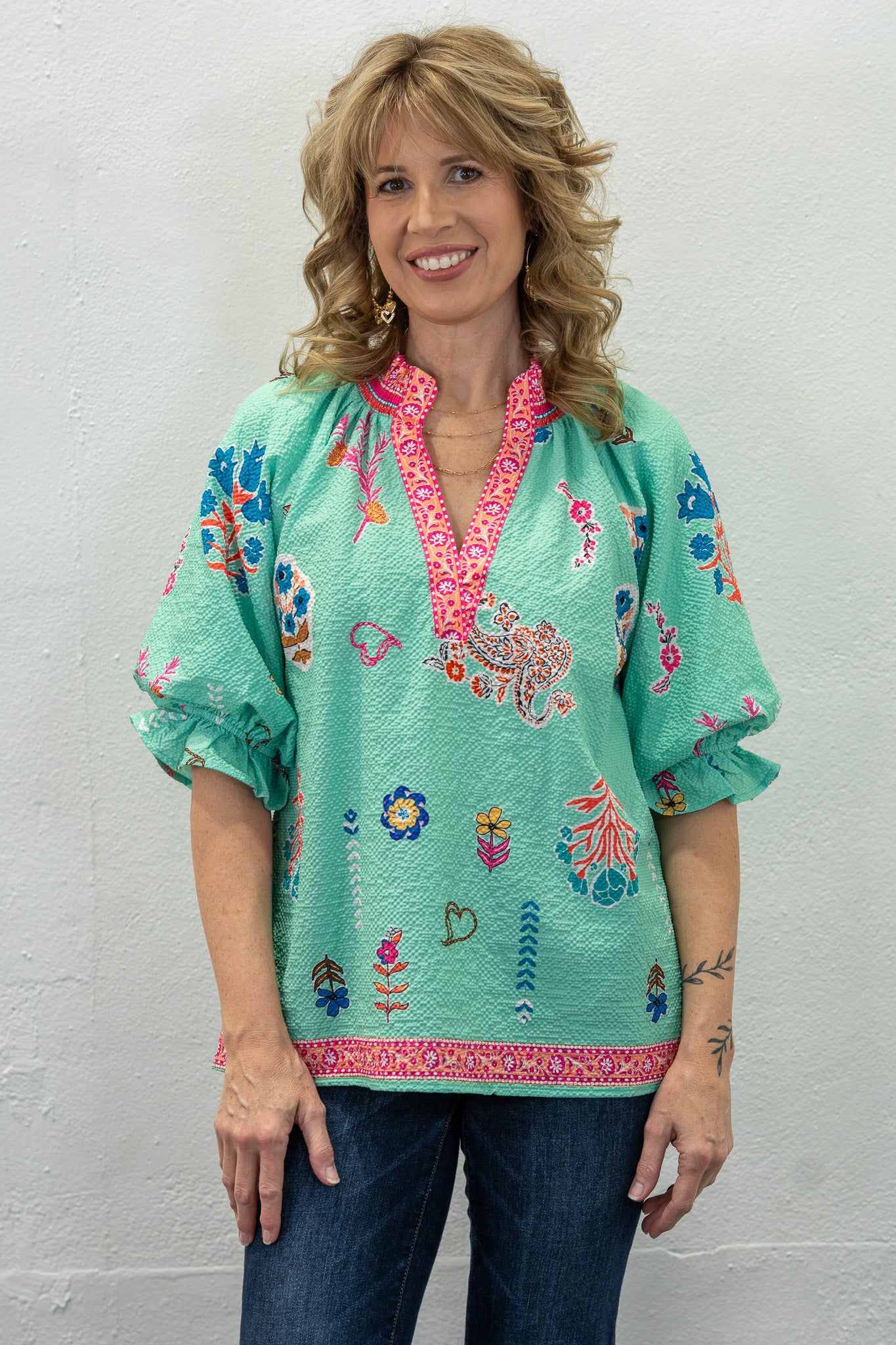 Kathleen Mint Floral Top