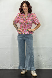 Gabby Pink Floral Smocked Top