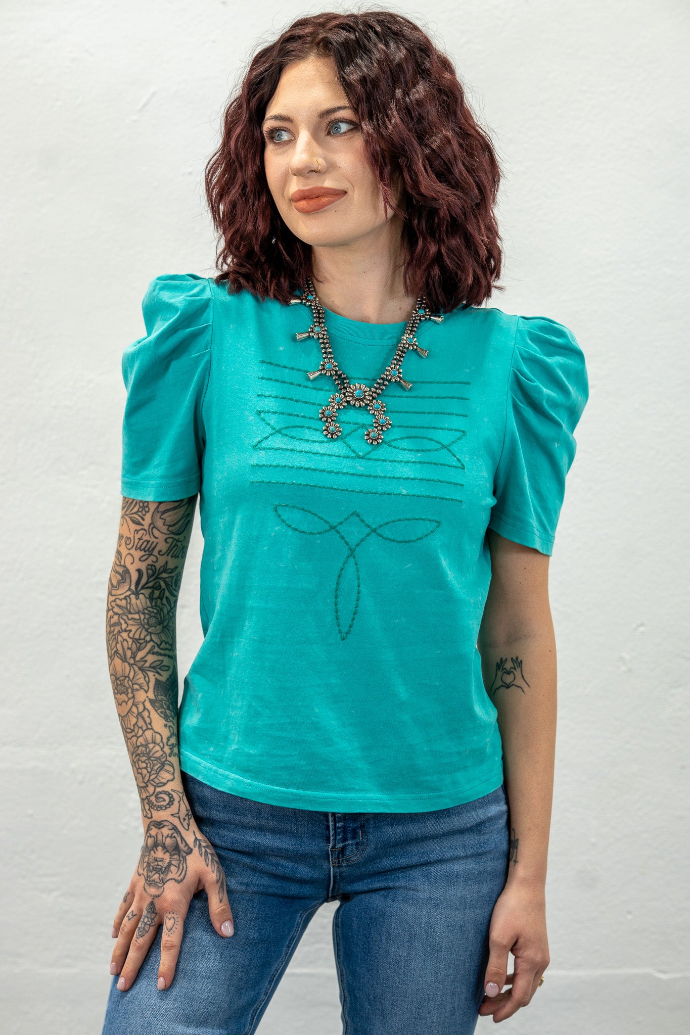 Nellie Turquoise Boot Stitch Top