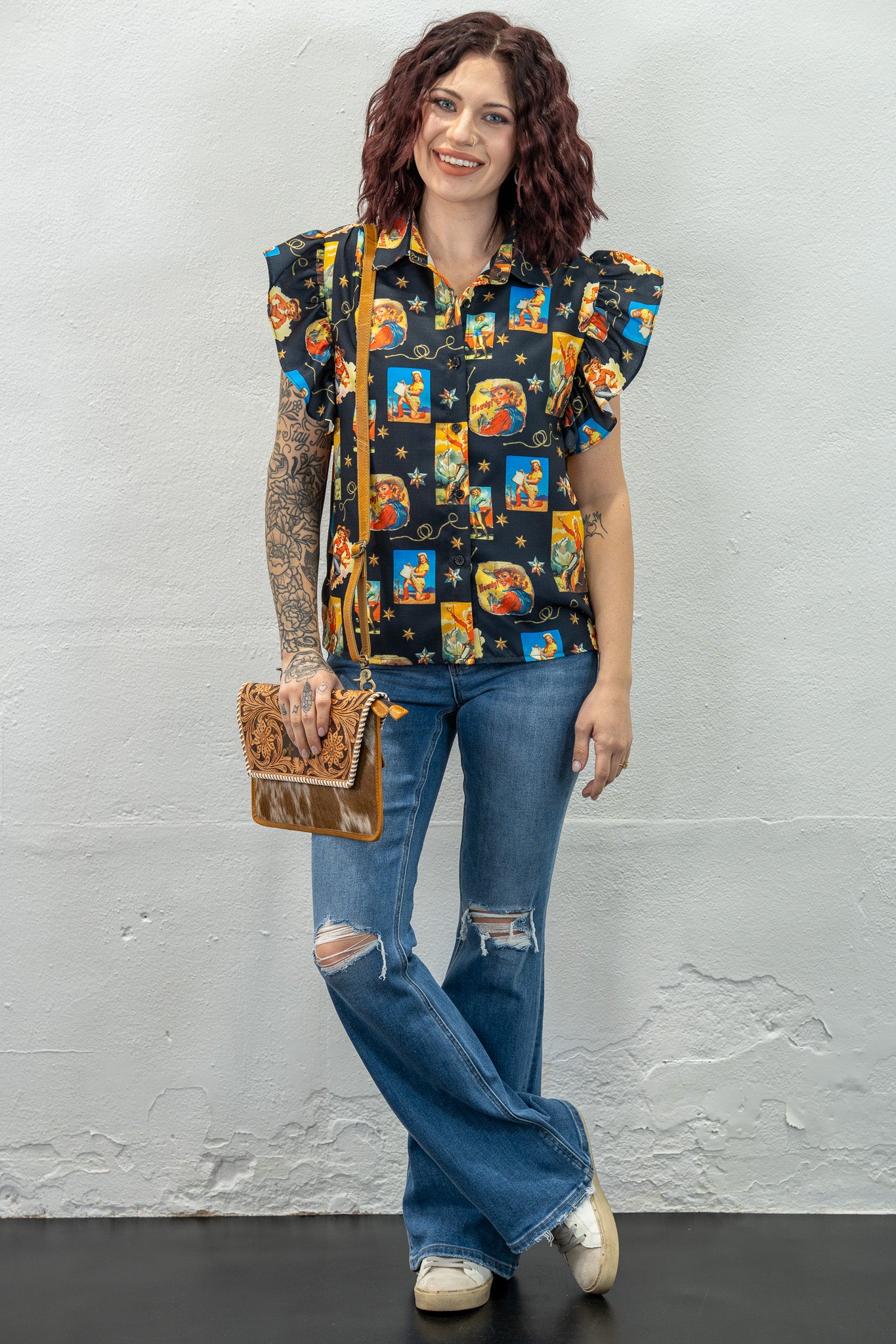 Howdy Ya'll Cowgirl Button-Down Top