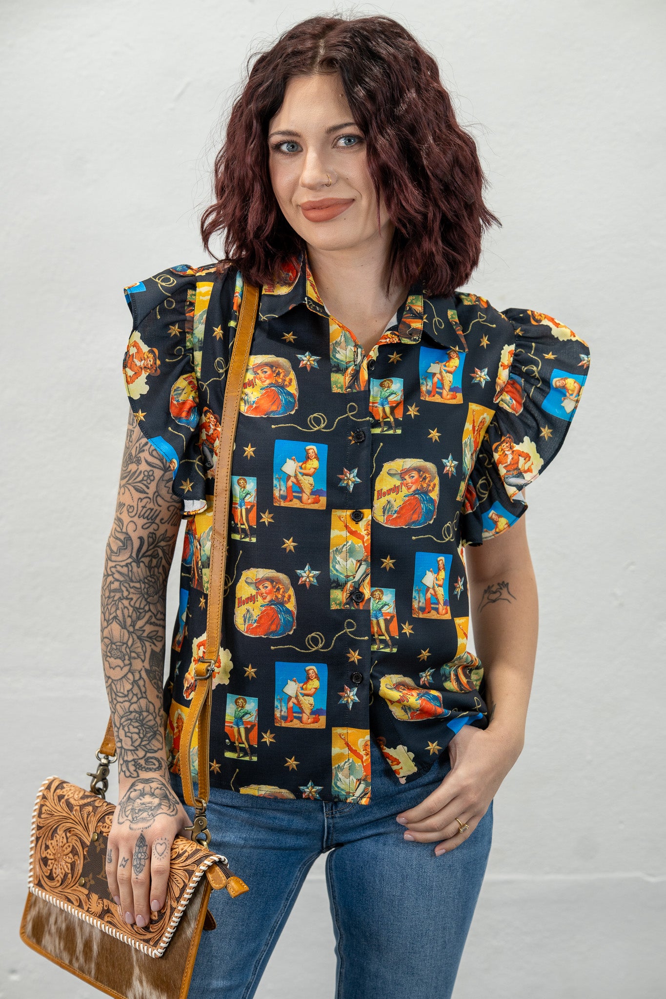 Howdy Ya'll Cowgirl Button-Down Top