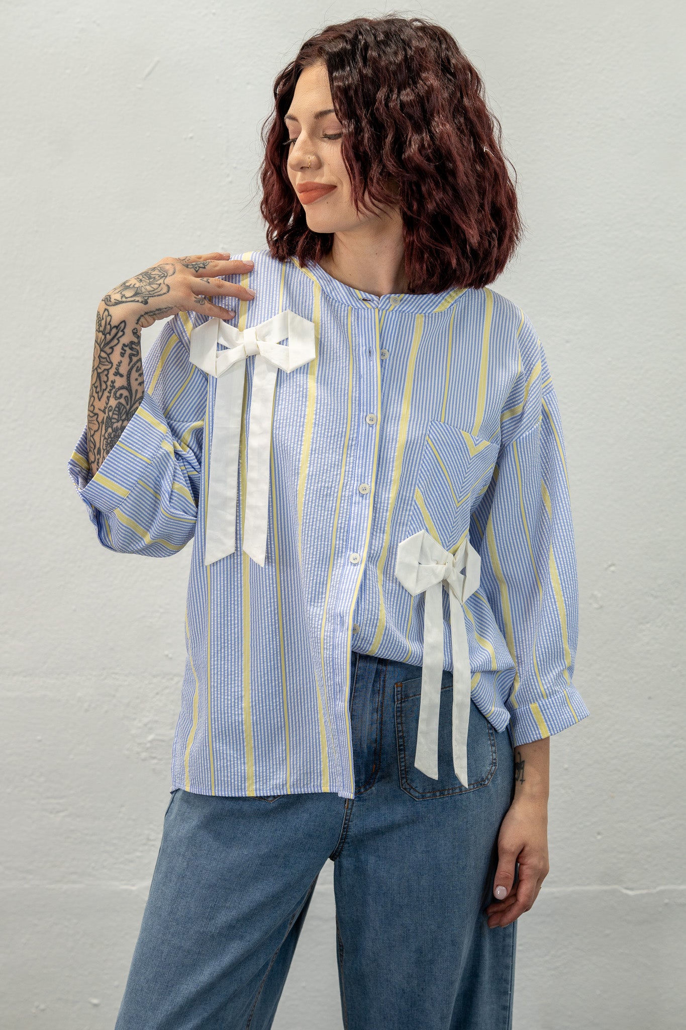 Danielle Striped Bow Top