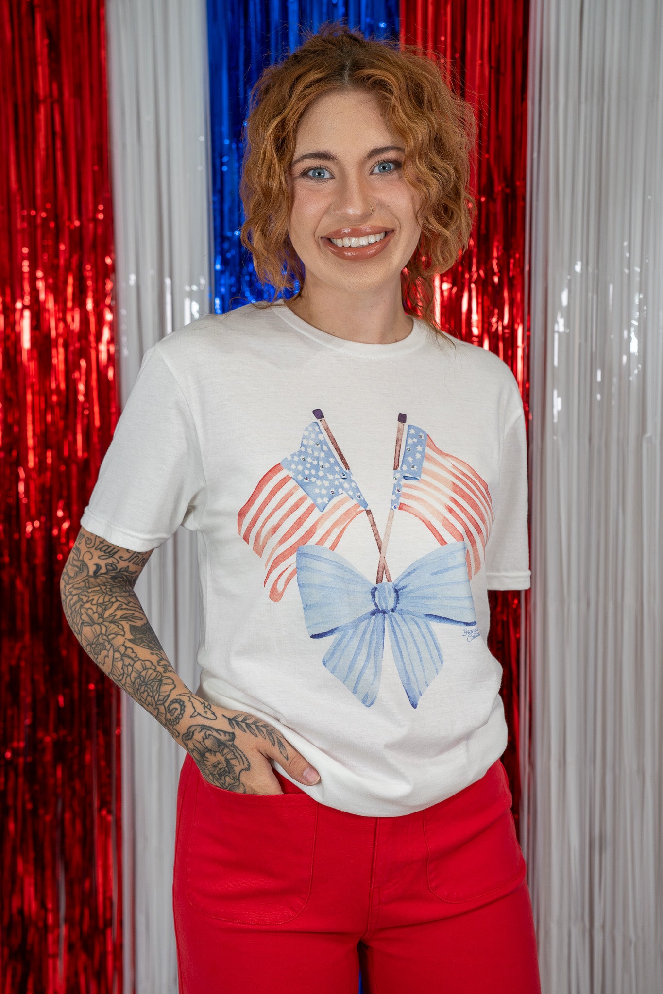 Red, White & Bow Tee