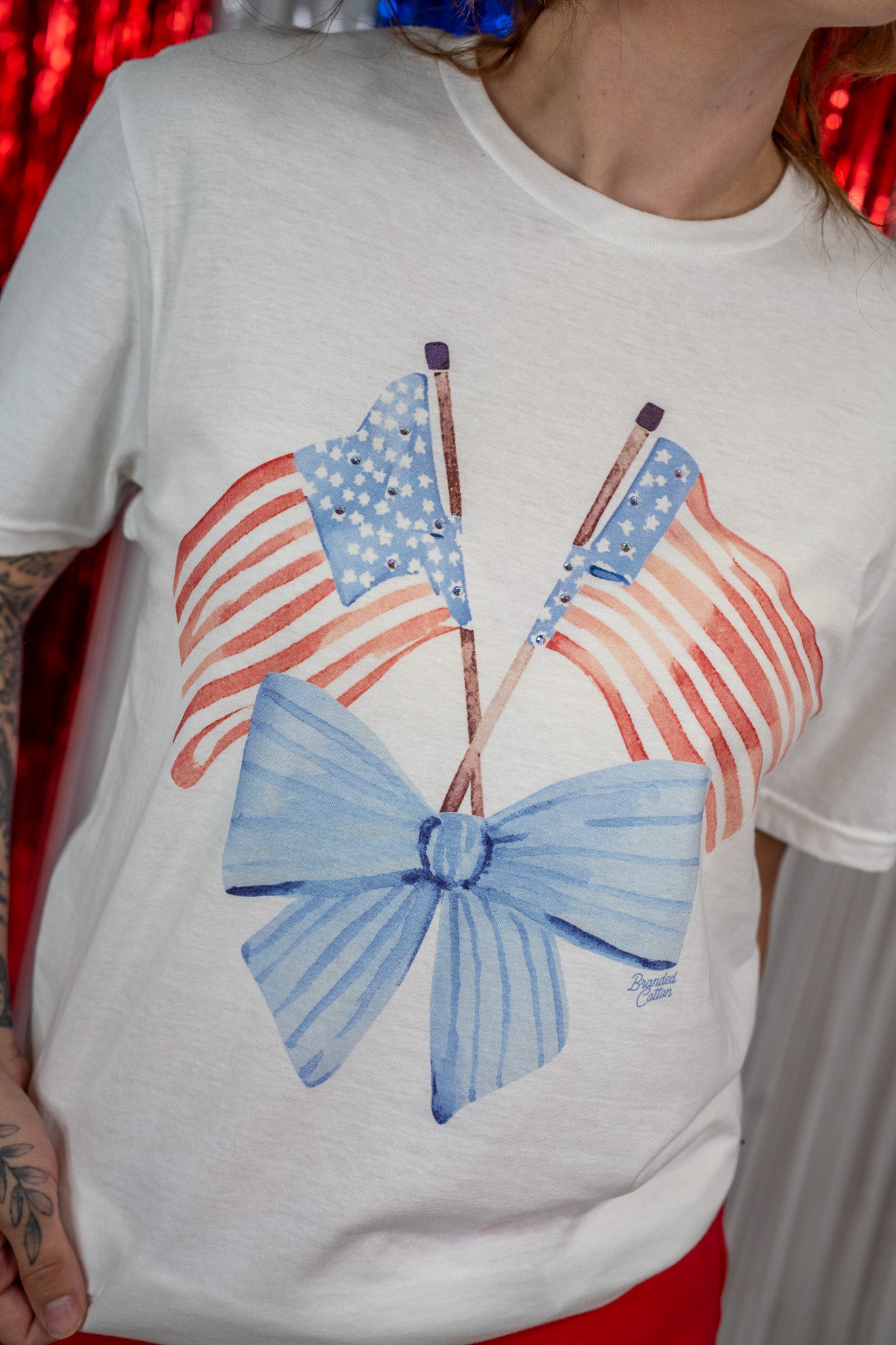 Red, White & Bow Tee