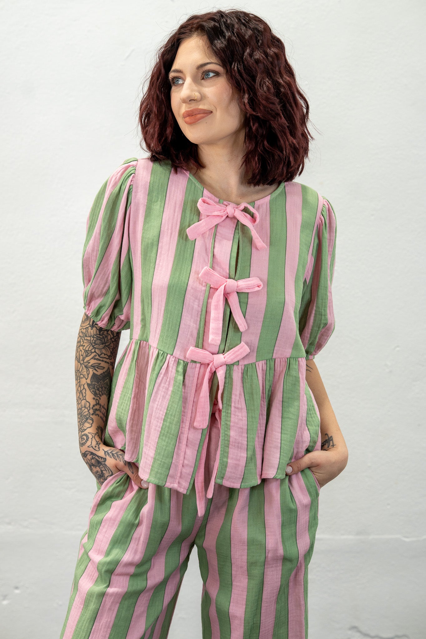 Reyna Pink & Green Striped Set