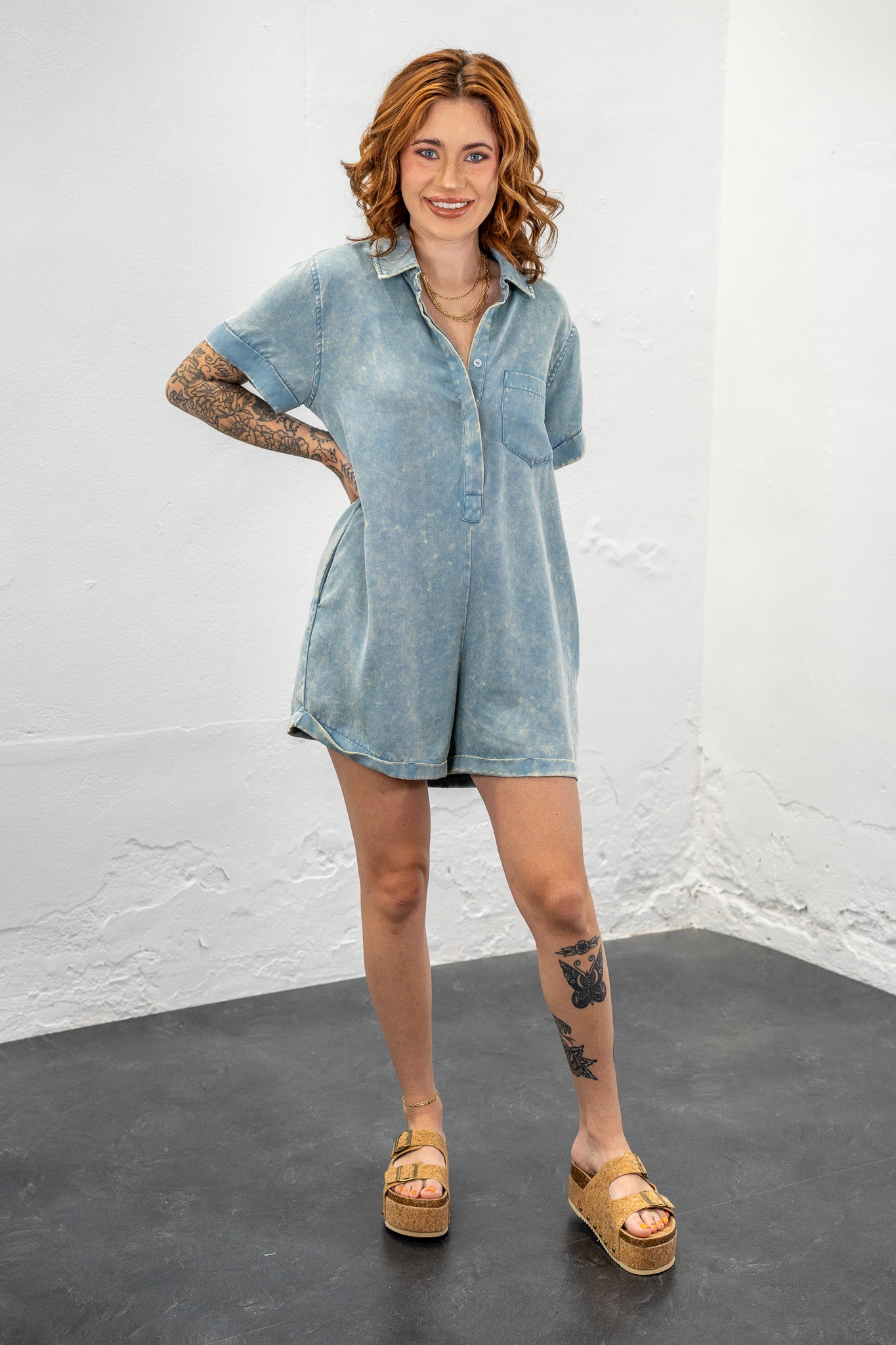 Basic Babe Blue Grey Romper