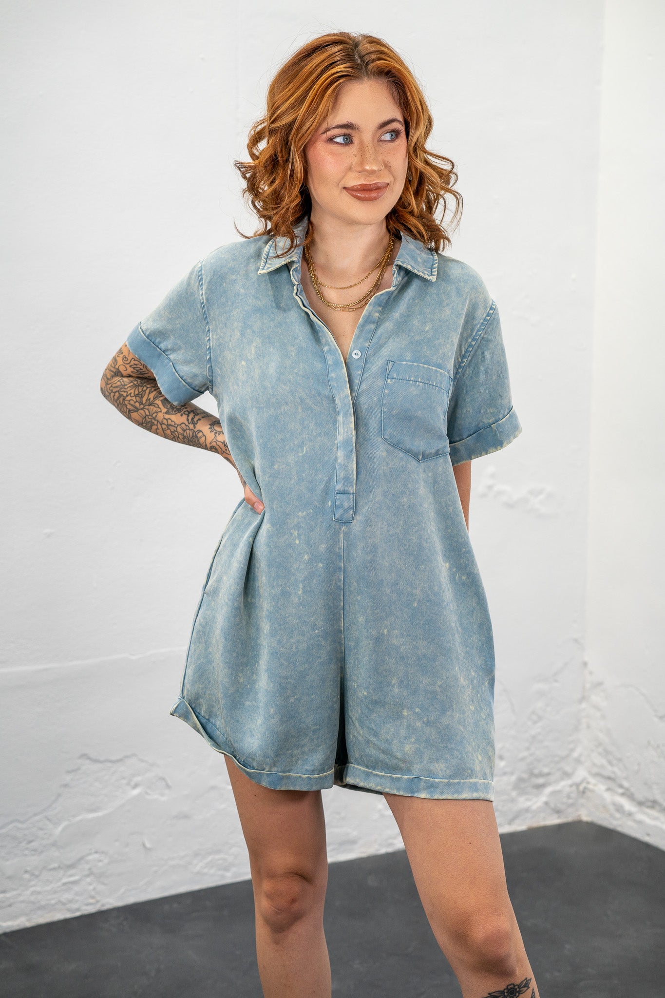 Basic Babe Blue Grey Romper