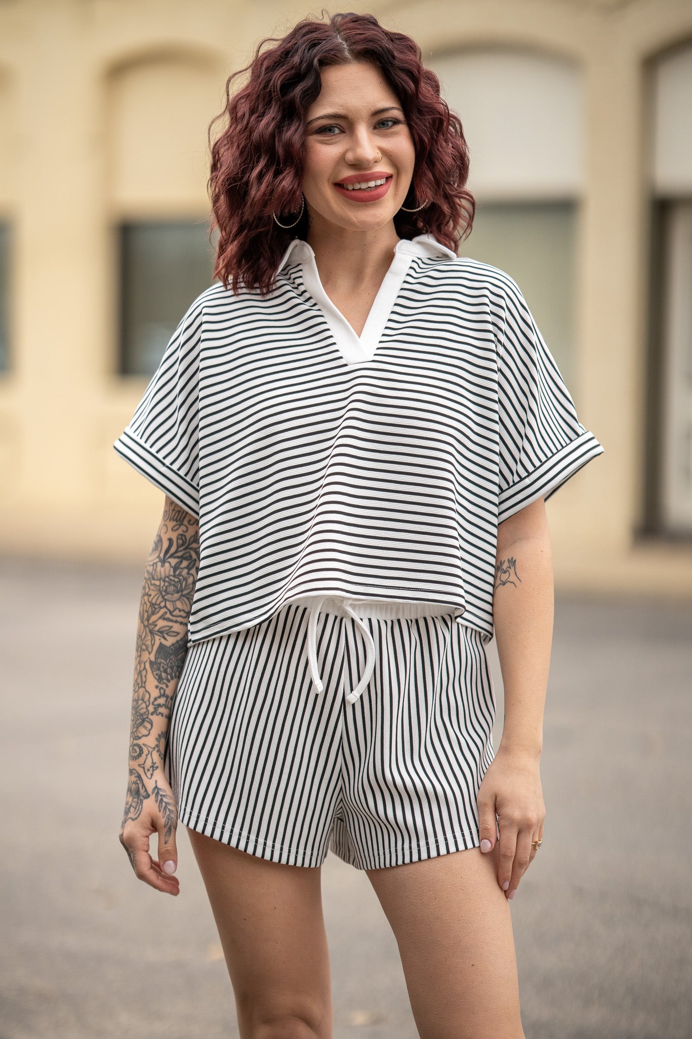 Quinn Black & White Striped Set