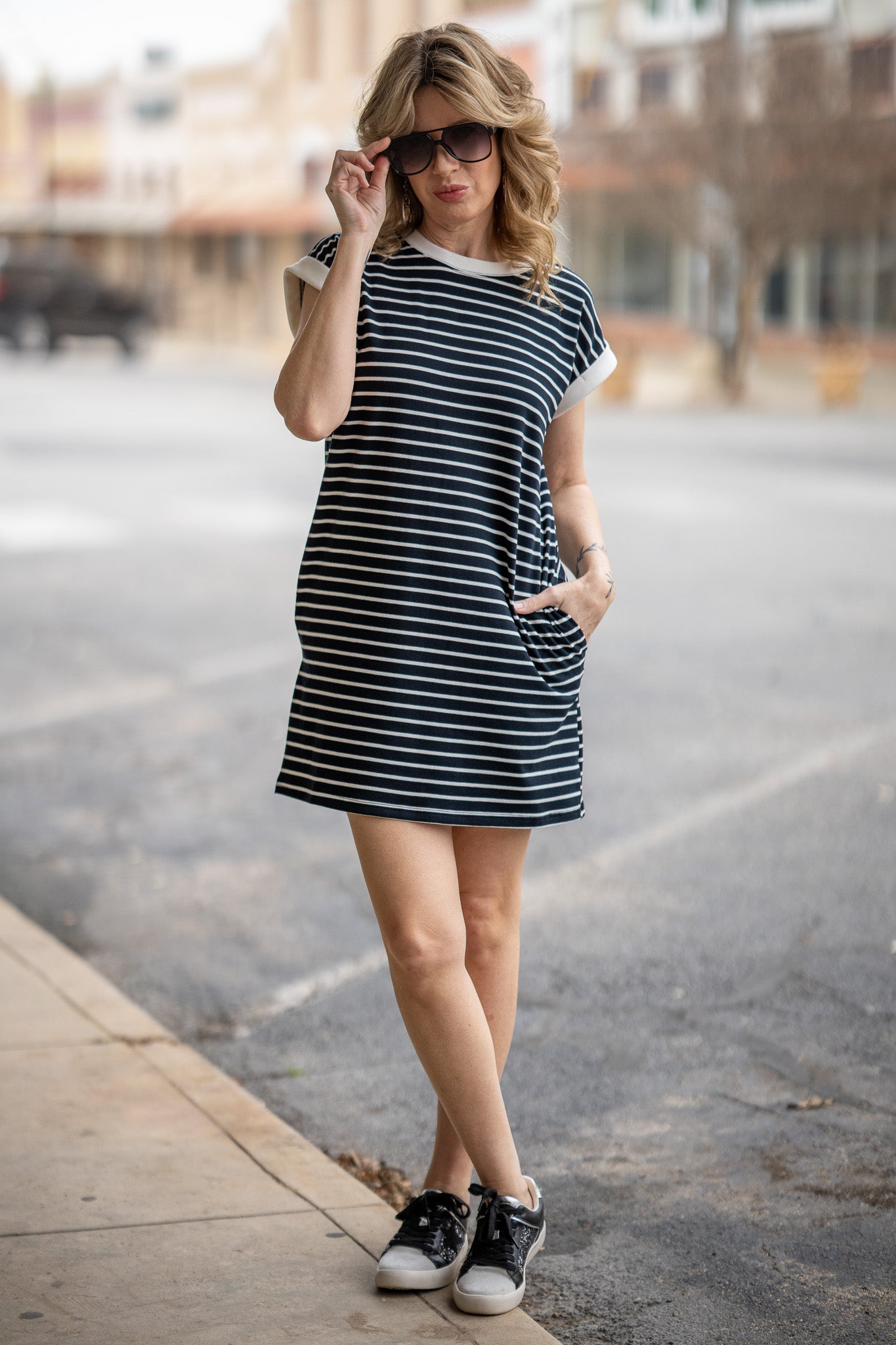 Myra Black Striped Dress