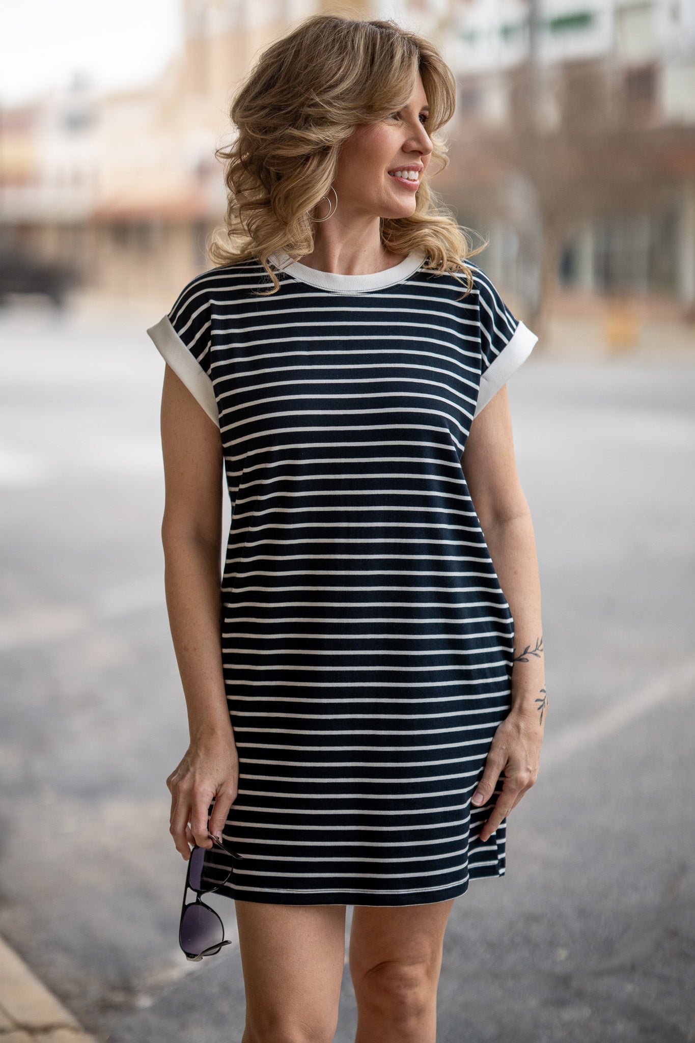 Myra Black Striped Dress