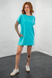 Rebel Turquoise Acid Washed Tee Dress
