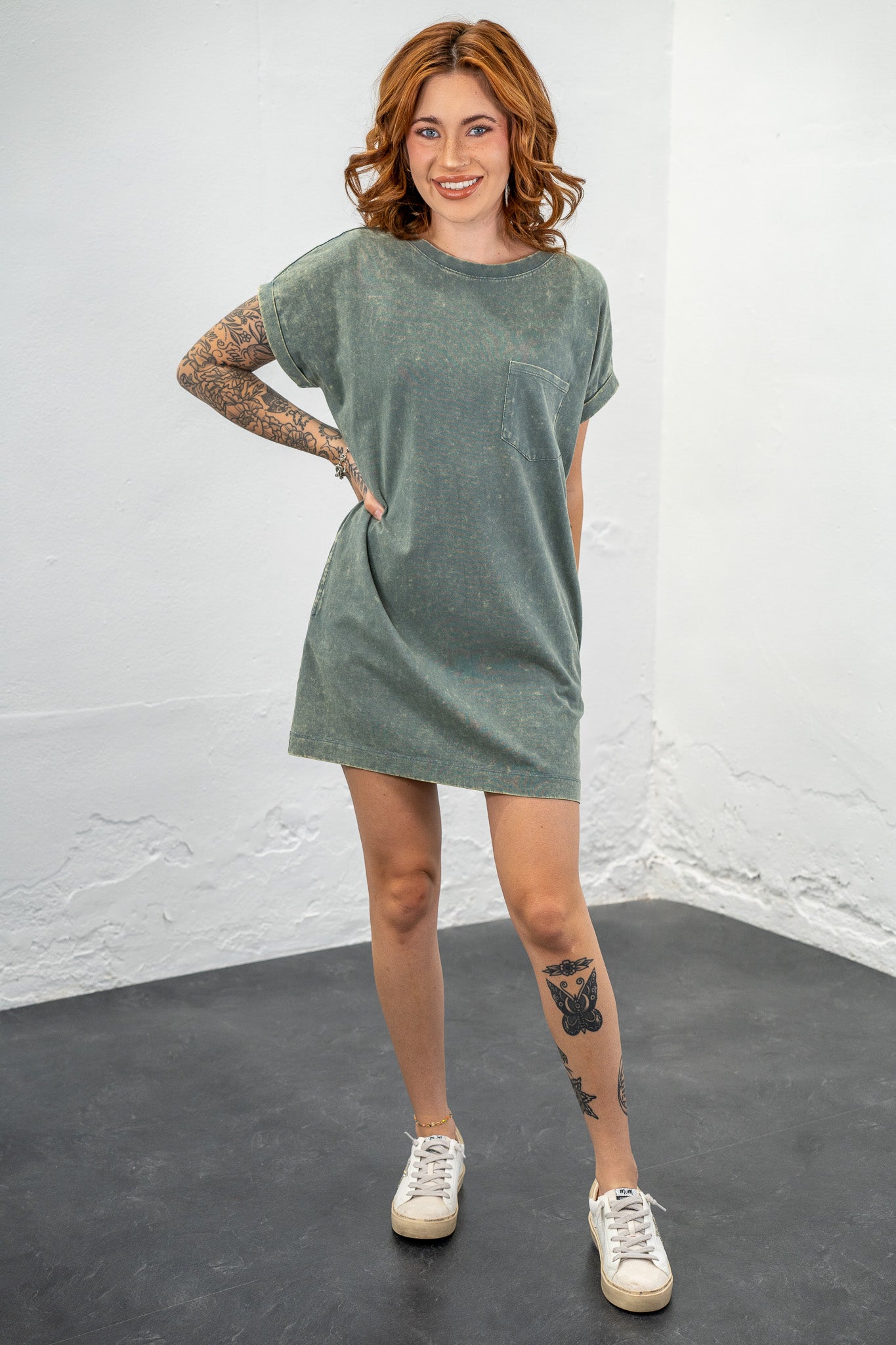 Rebel Ash Jade Acid Washed Tee Dress