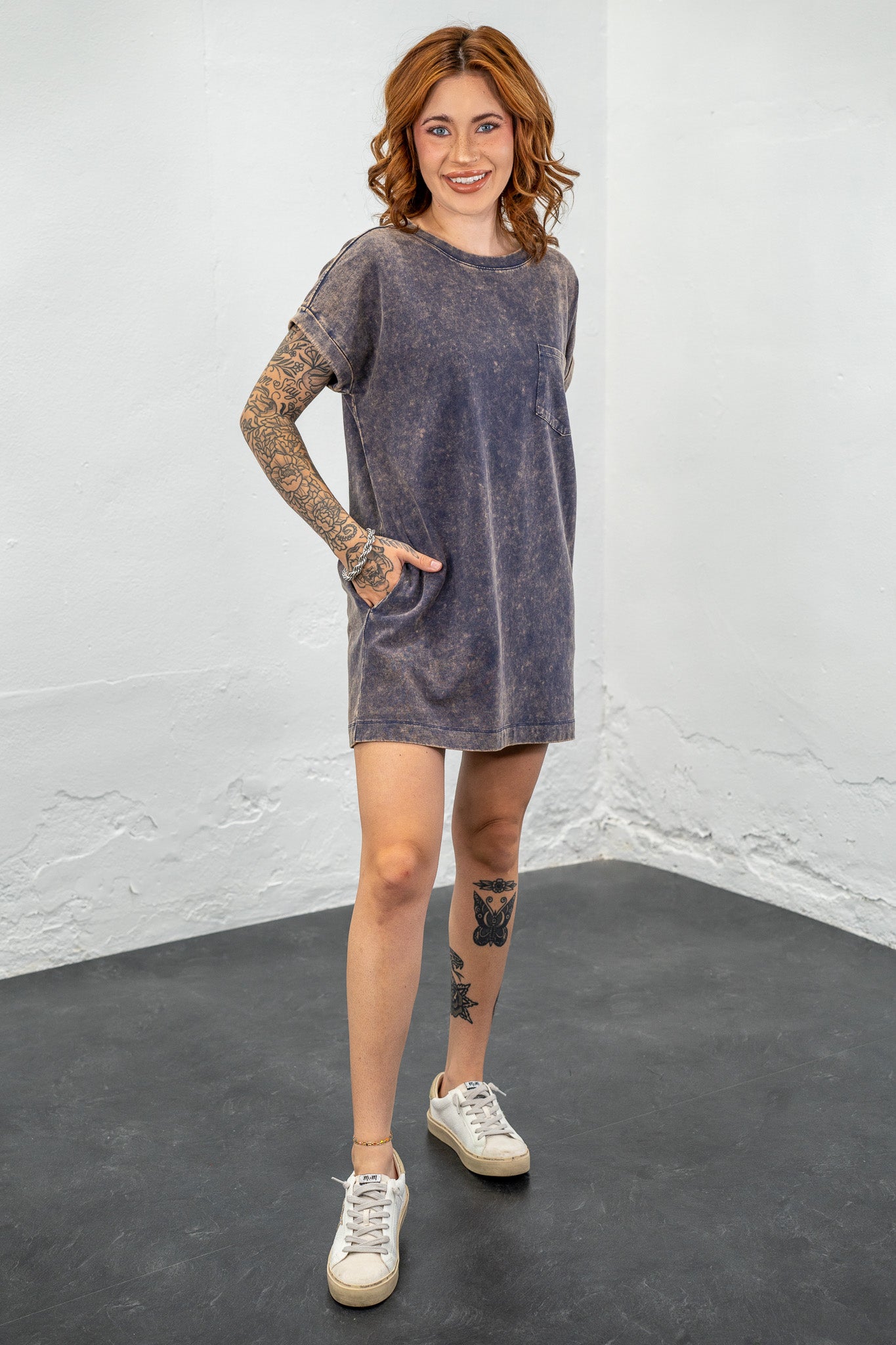 Rebel Blackberry Acid Washed Tee Dress