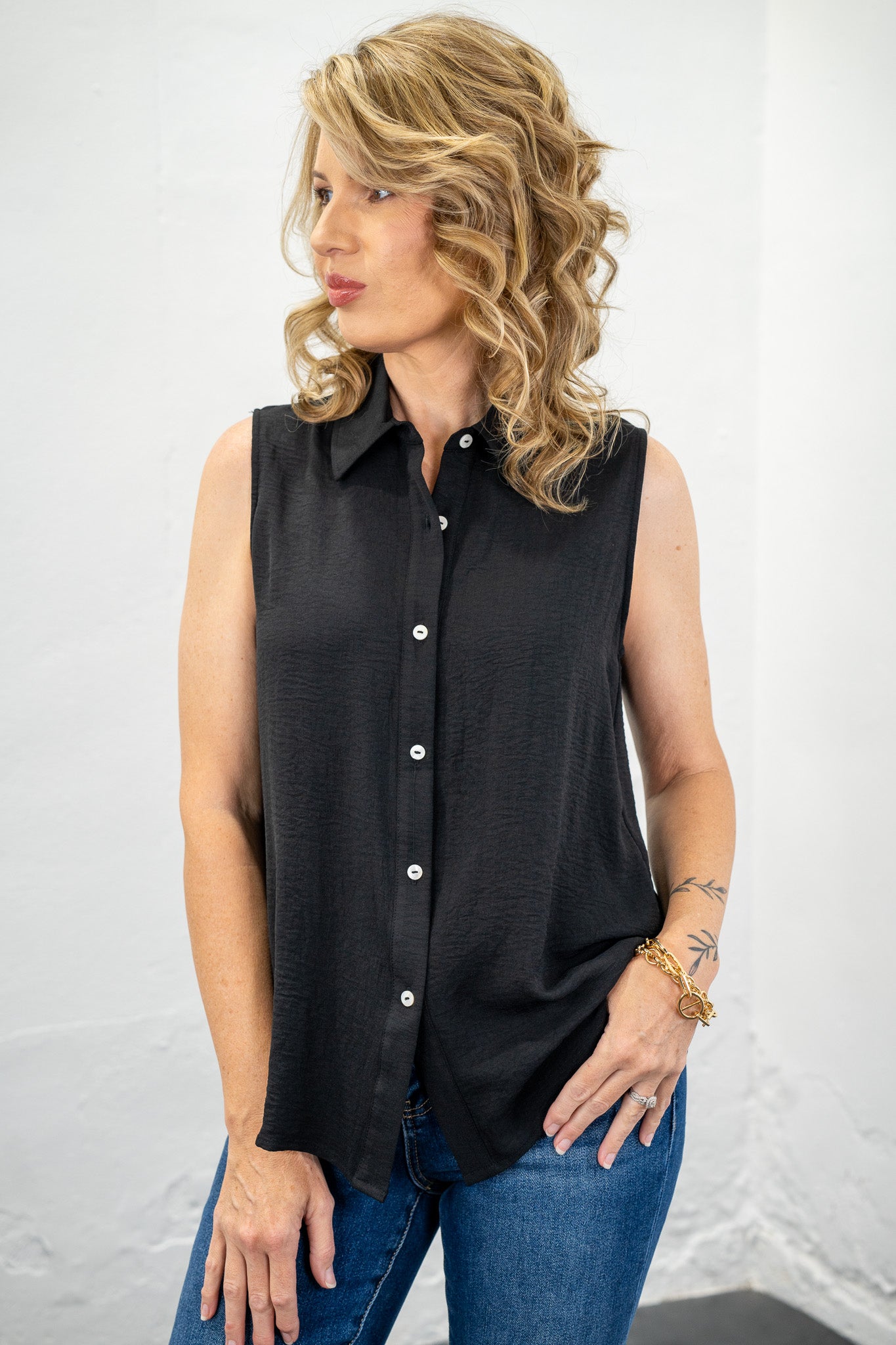 Dezi Black Button-Up Tank - Final Sale!