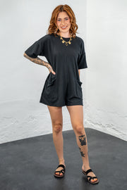 Jaelyn Black Ribbed Romper