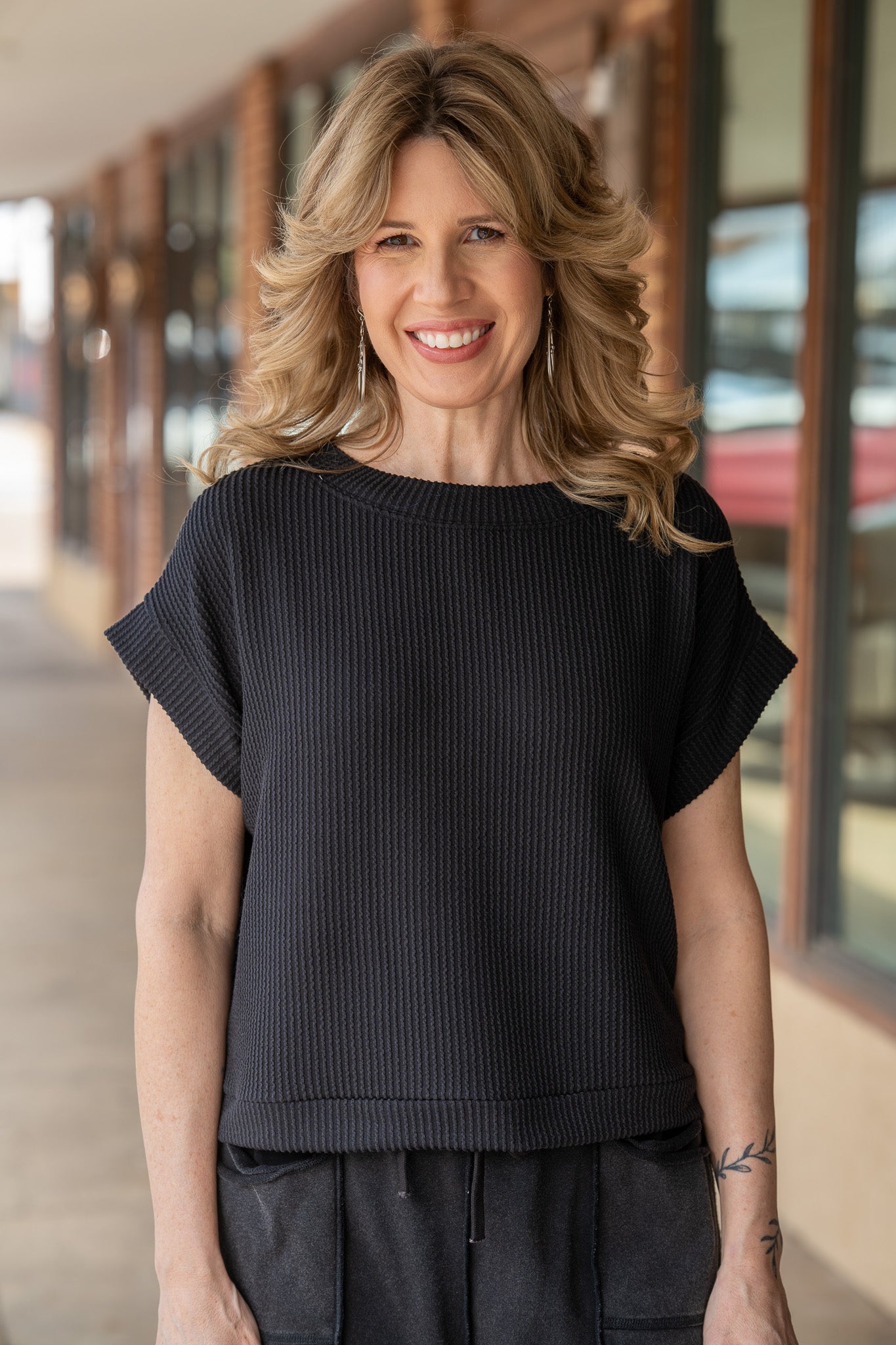 Easy Going Black Ribbed Boxy Top