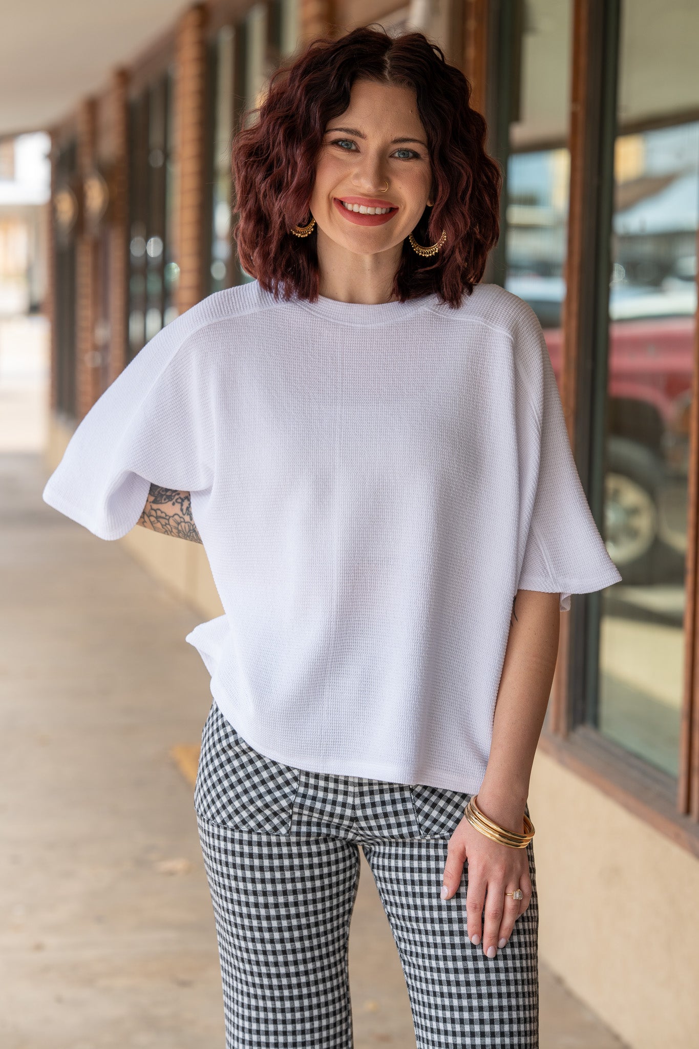 Madeline White Waffle Knit Top