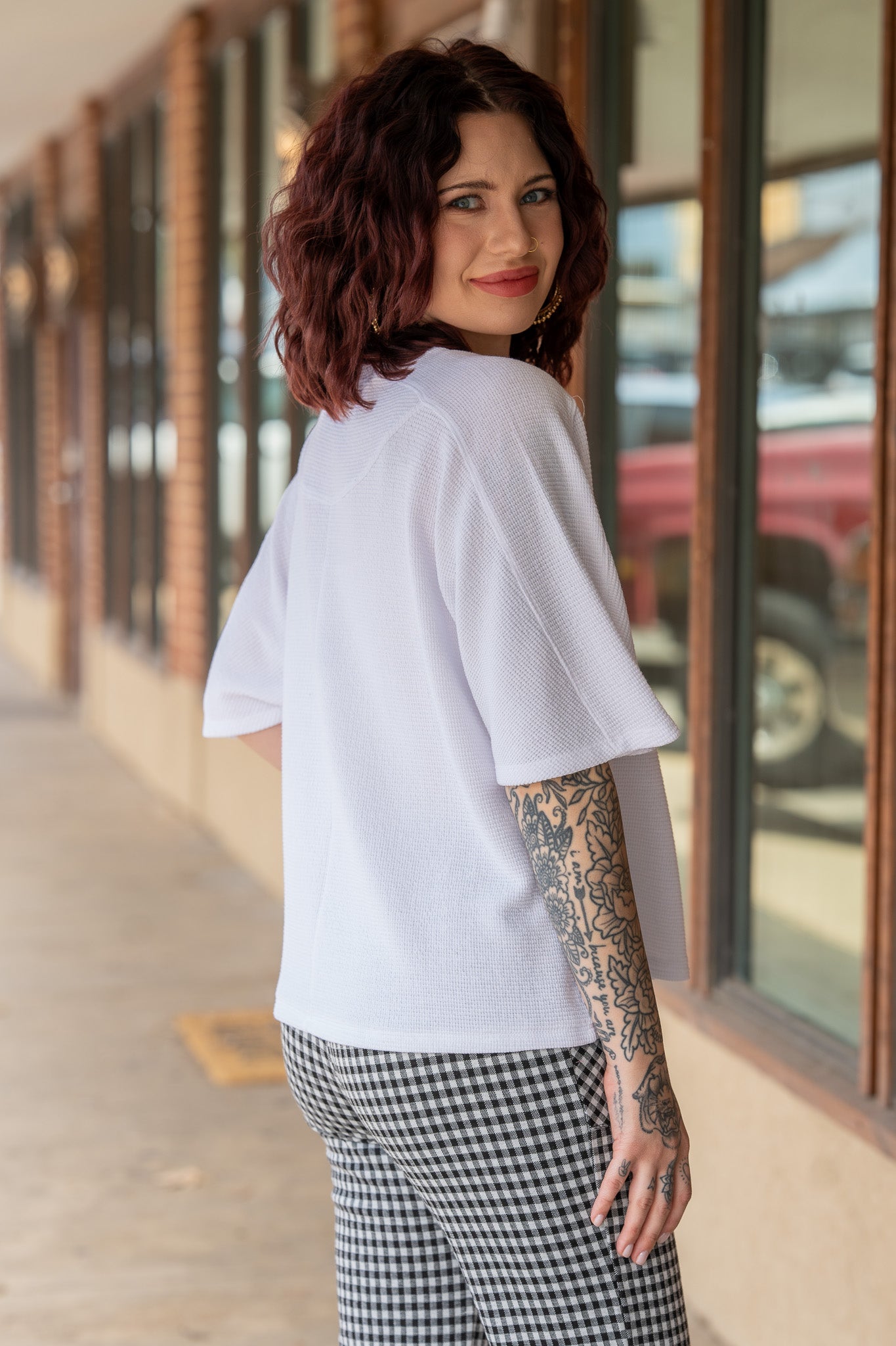 Madeline White Waffle Knit Top