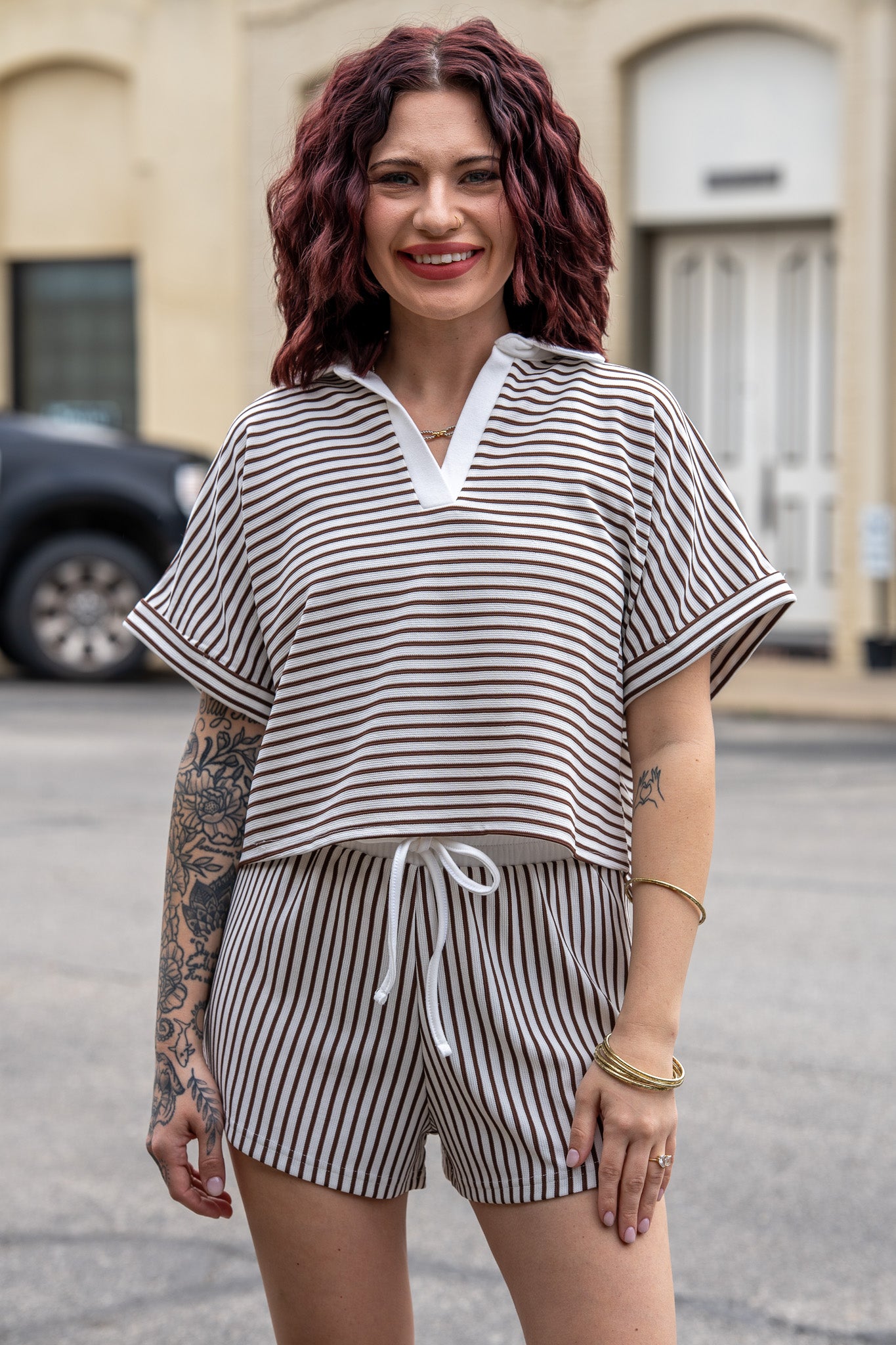 Quinn Brown Striped Set