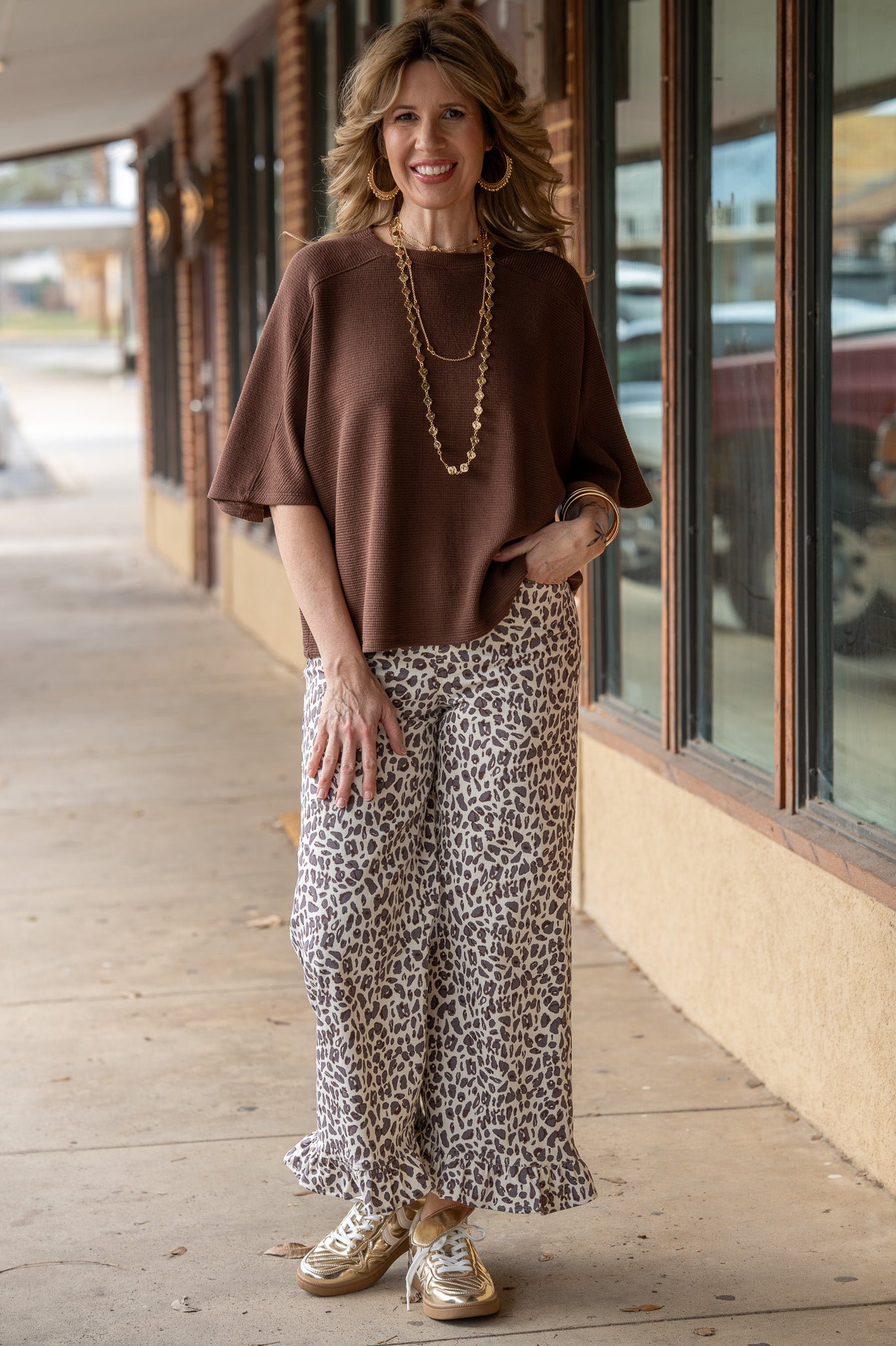 Madeline Brown Waffle Knit Top