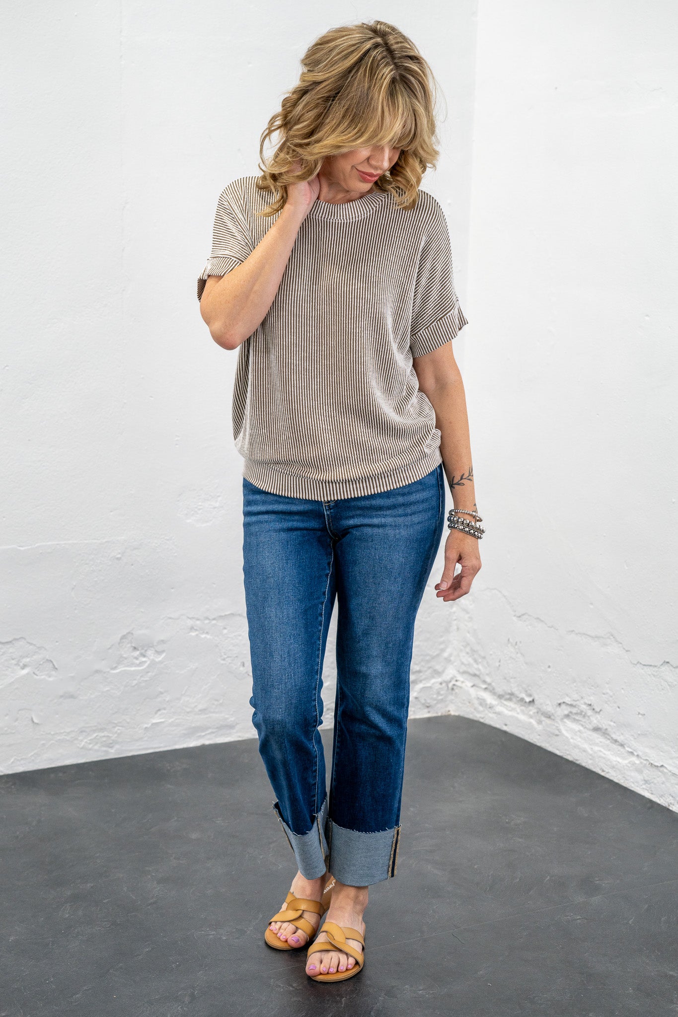 Lex Mocha Corded Ribbed Top
