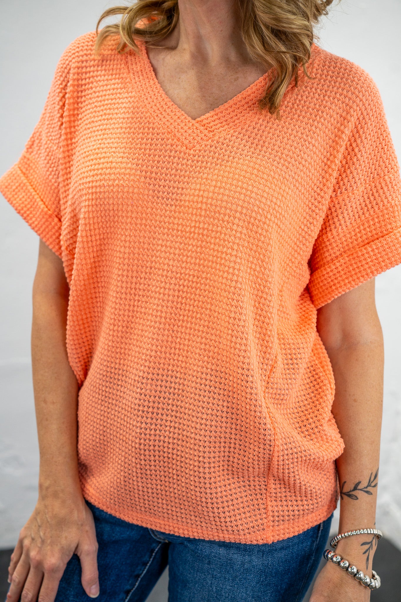 Kristal Bright Coral Knit Oversized Top