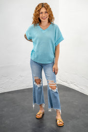 Kristal Sky Blue Knit Oversized Top