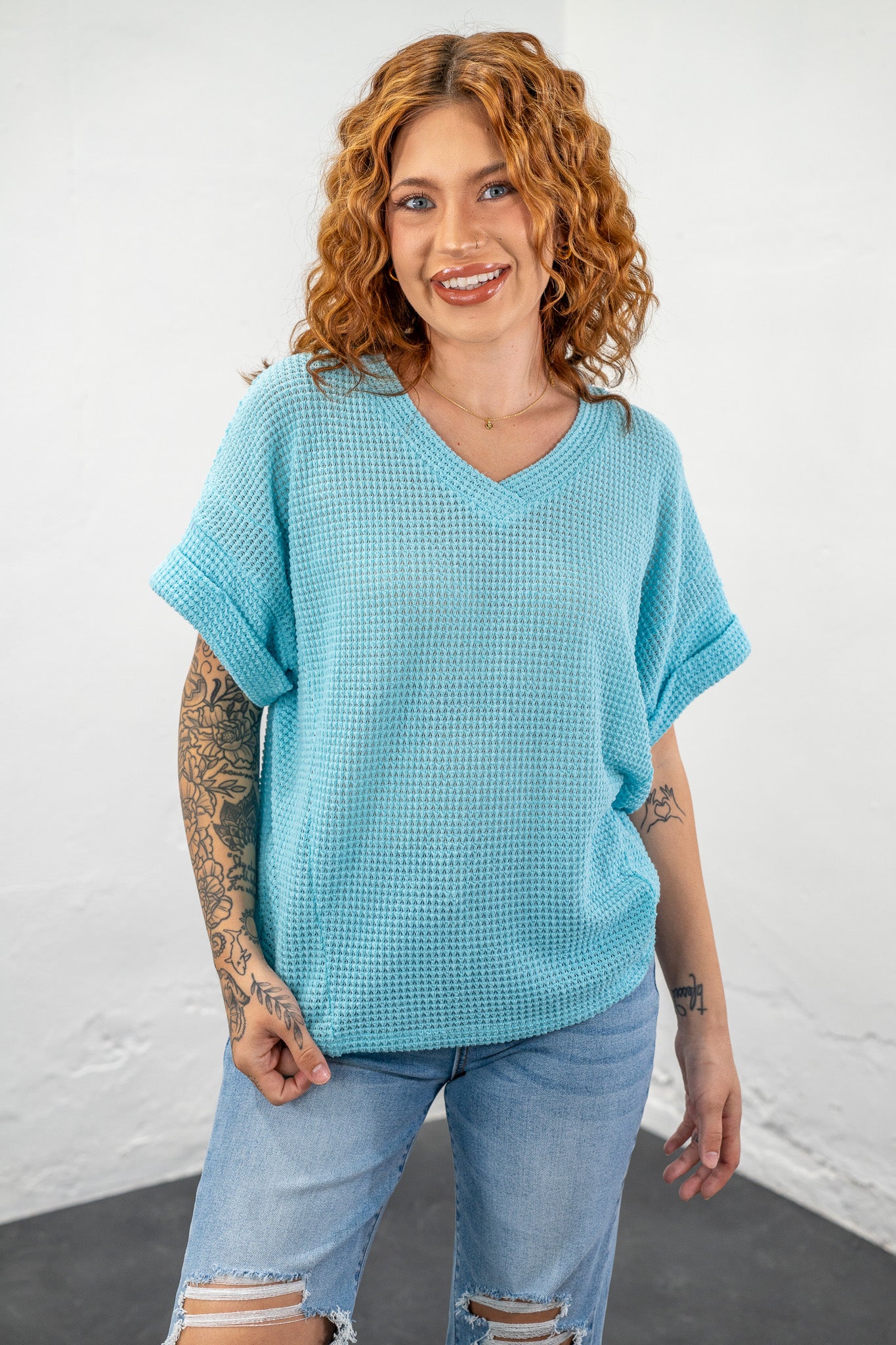 Kristal Sky Blue Knit Oversized Top
