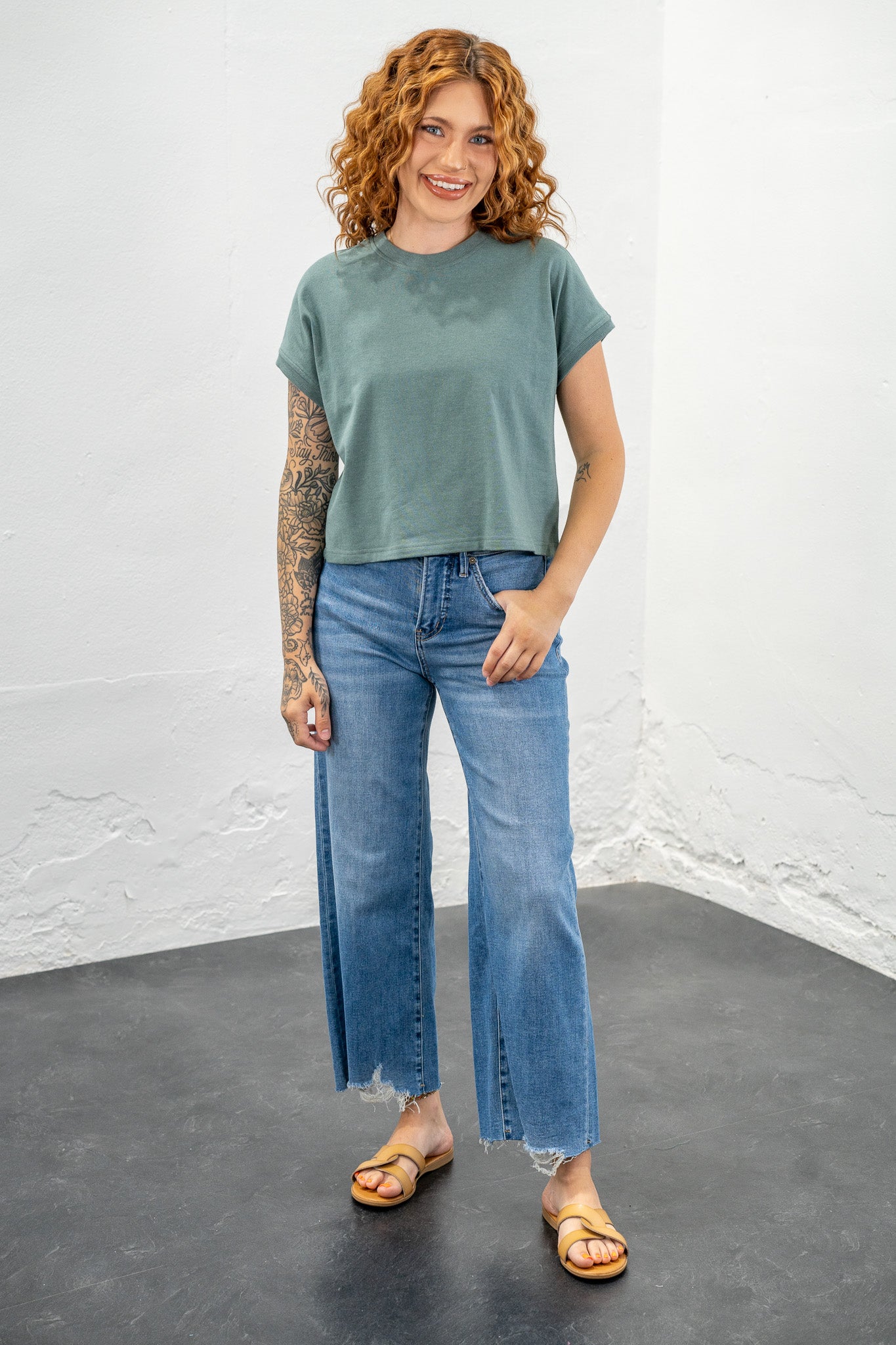 Roxie Ash Jade Relaxed Crop Tee