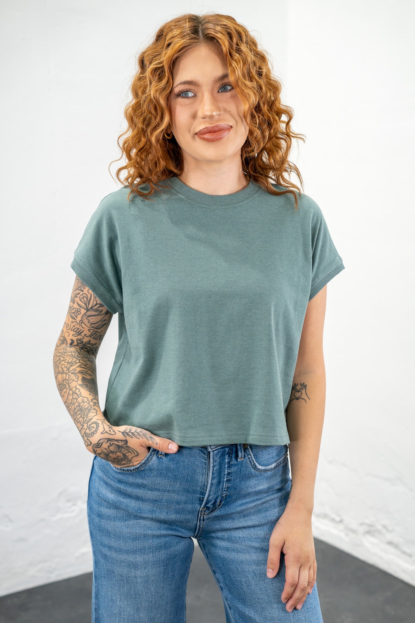 Roxie Ash Jade Relaxed Crop Tee