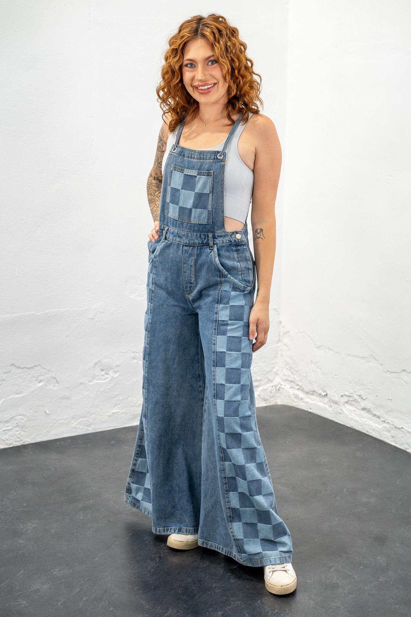 Estelle Denim Check Overalls