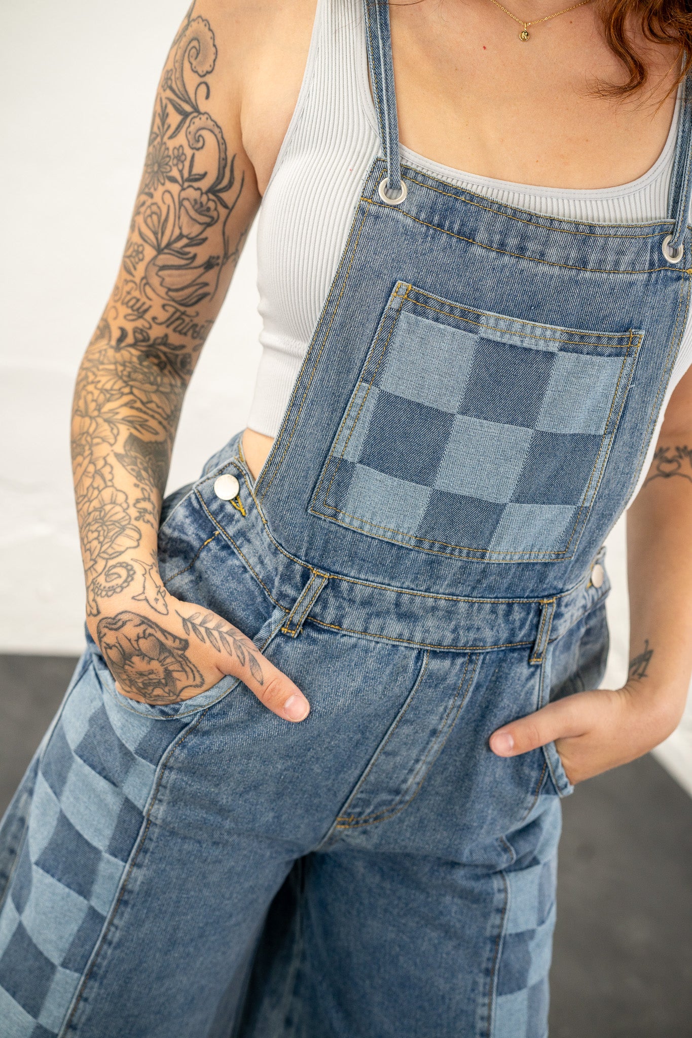 Estelle Denim Check Overalls