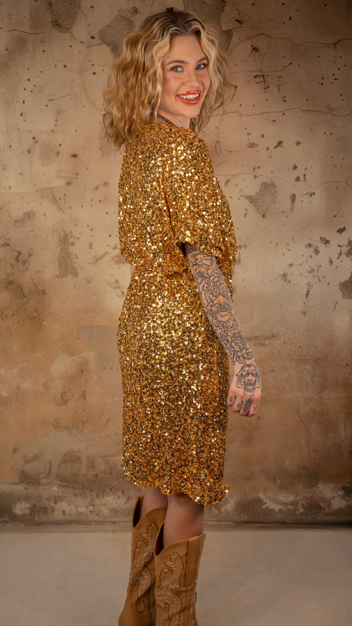 Too Glam Gold Sequin Dress