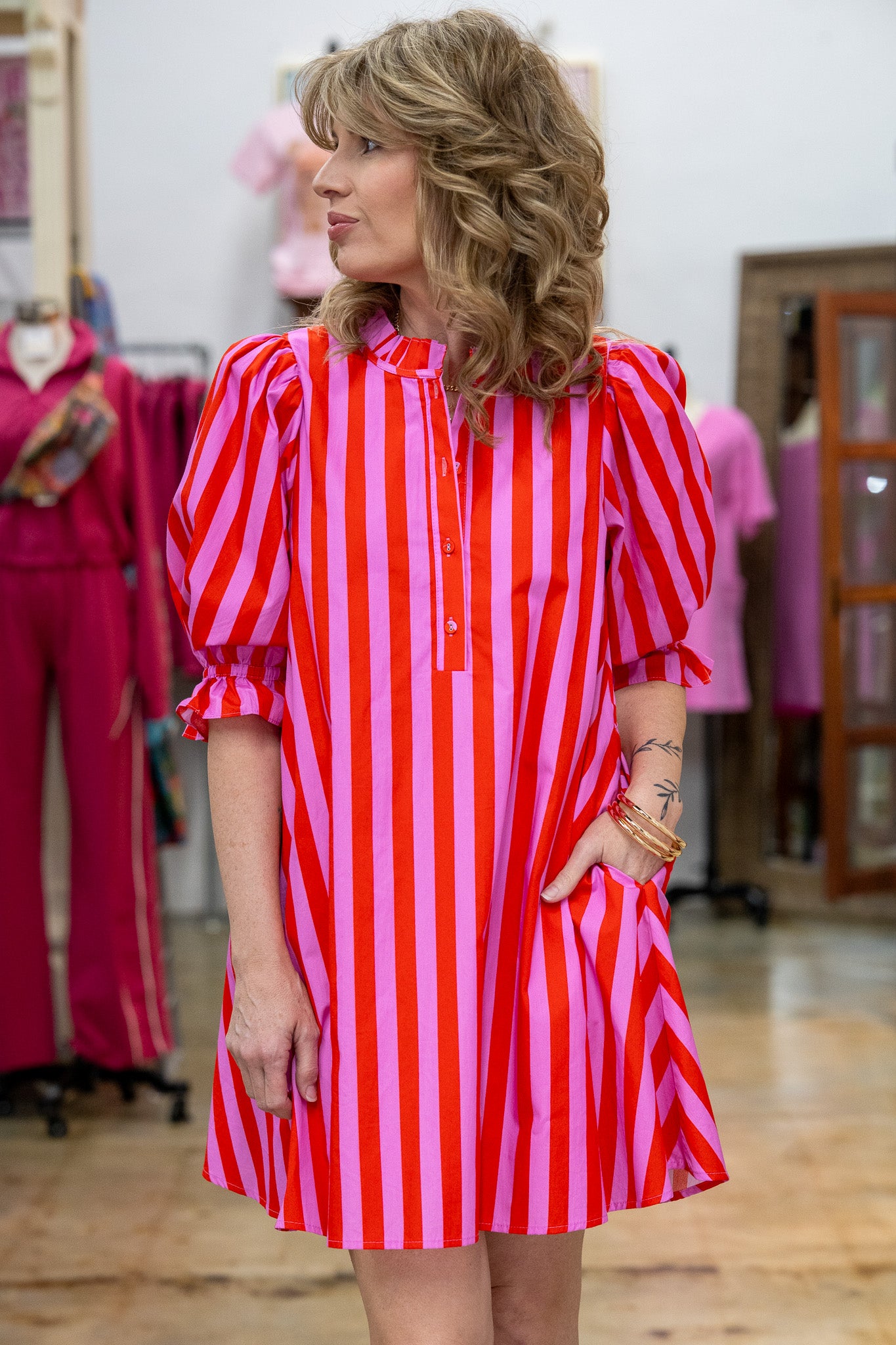 Londyn Pink & Red Striped Dress