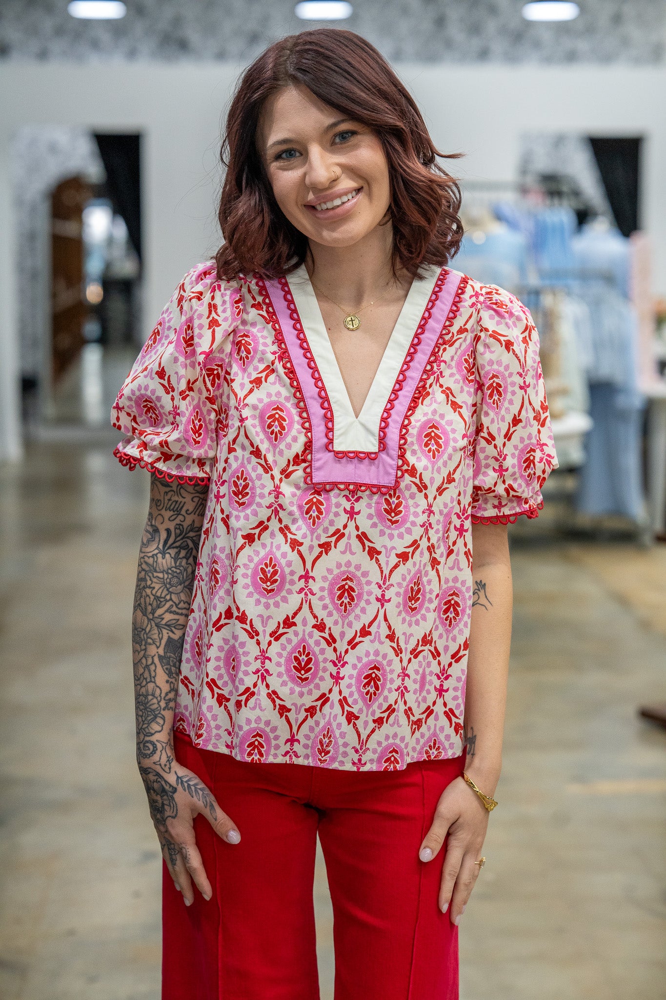 Adaline Pink & Red Top