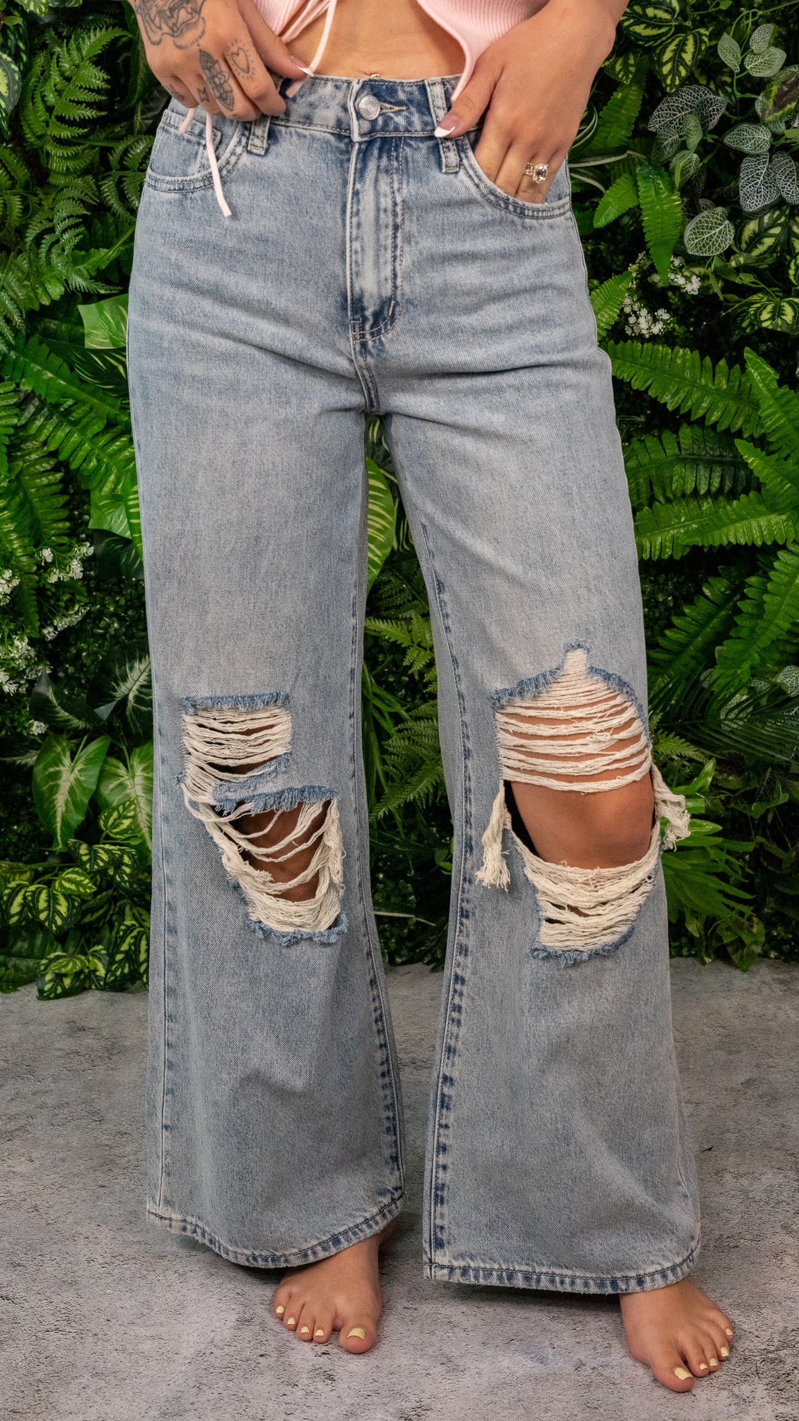 Kammi Distressed Wide Leg Jeans