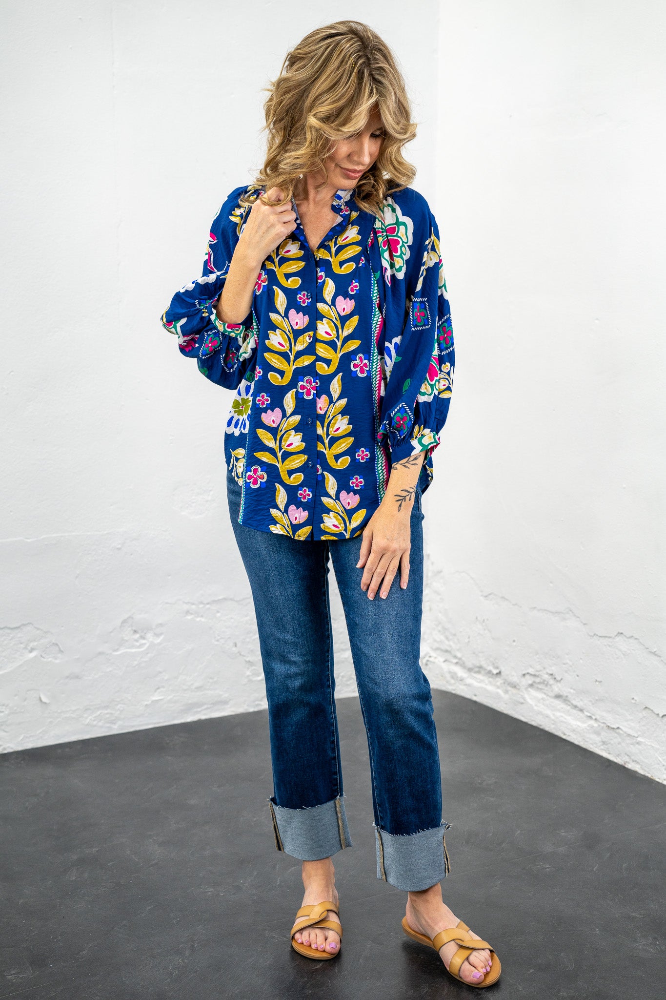 Garden Whim Navy Floral Blouse