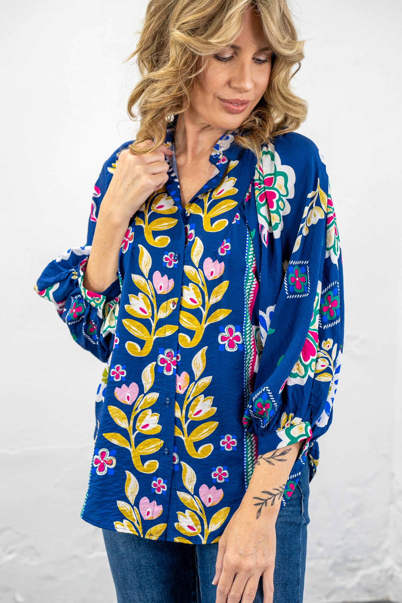 Garden Whim Navy Floral Blouse