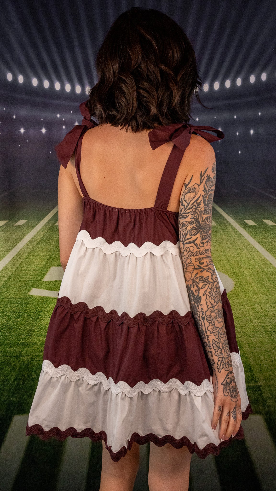 Jaylene Deep Maroon Ric-Rac Dress