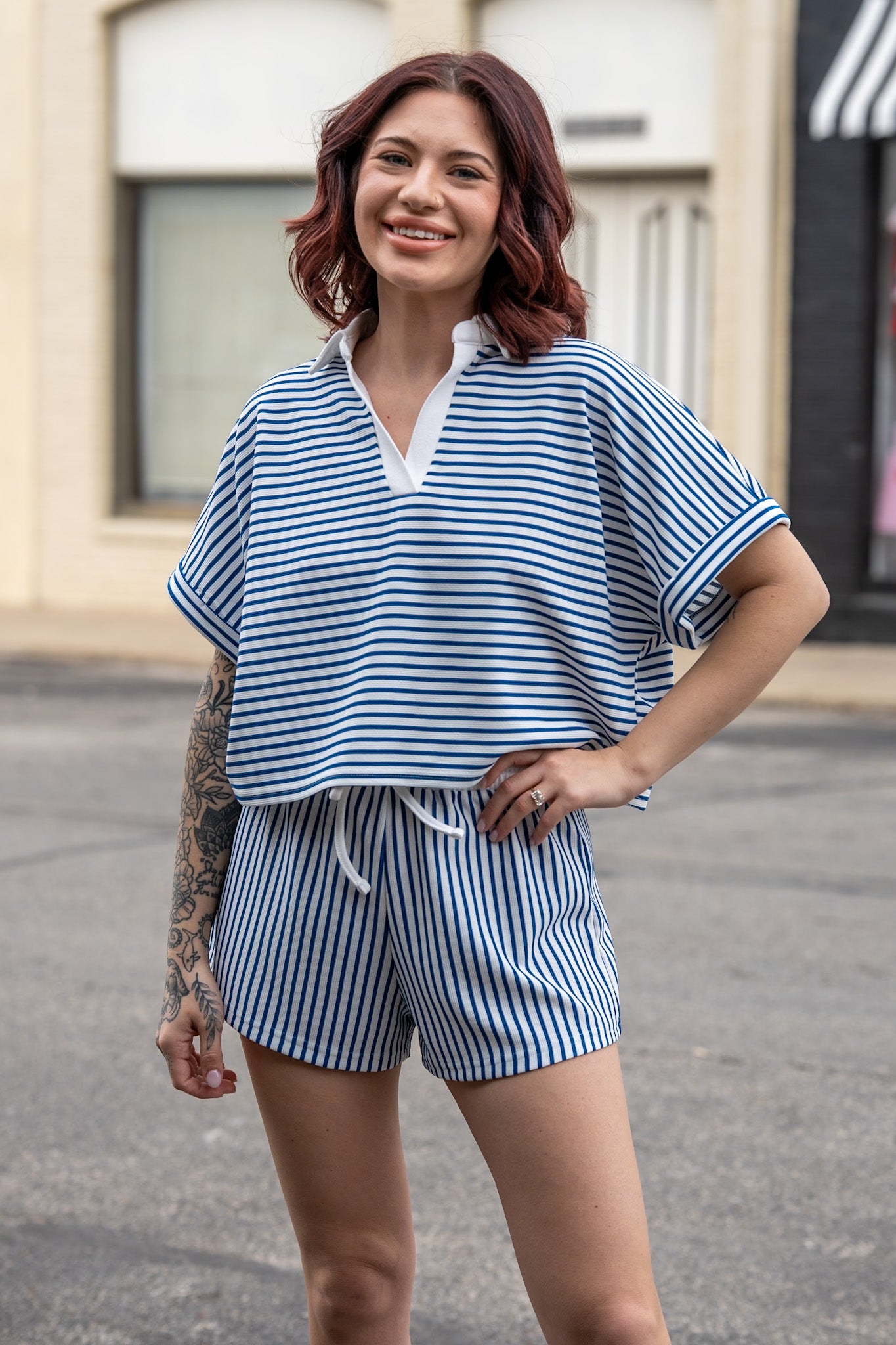 Quinn Navy & White Striped Set