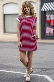 Myra Maroon Striped Dress