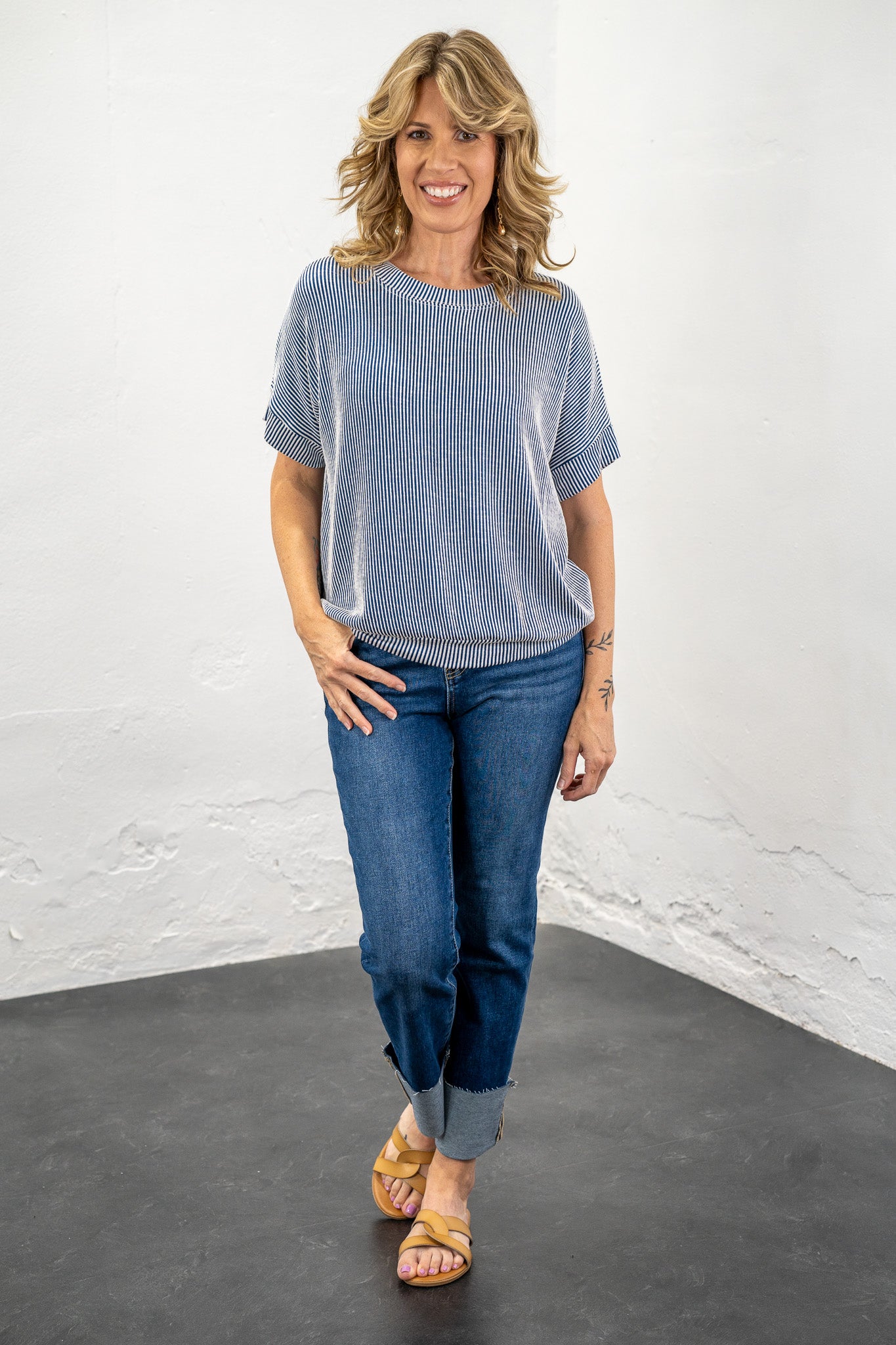 Lex Light Navy Corded Ribbed Top