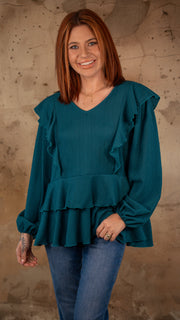 Mirabella Teal Ruffle Top *Final Sale*