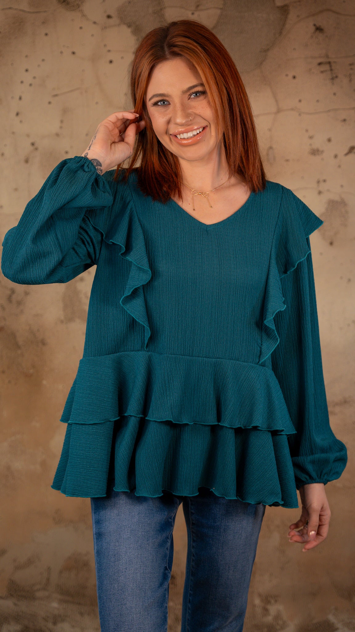 Mirabella Teal Ruffle Top *Final Sale*