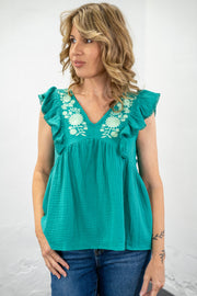 Rachelle Jade Embroidered Top