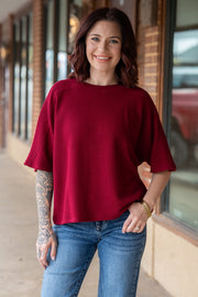 Madeline Maroon Waffle Knit Top