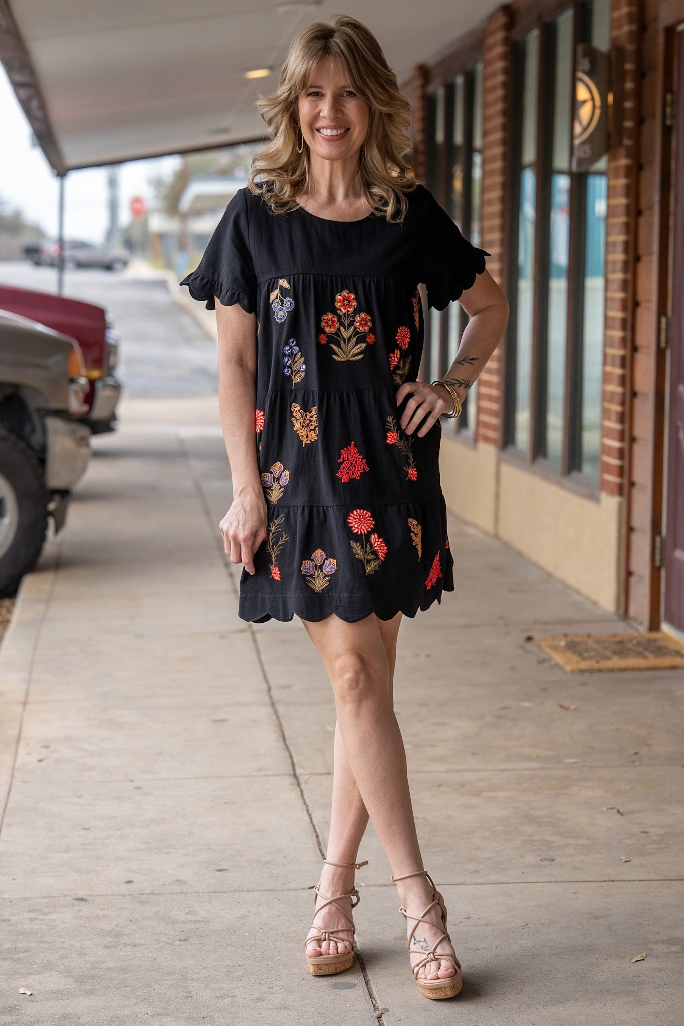 Rosa Black Embroidery Tiered Dress